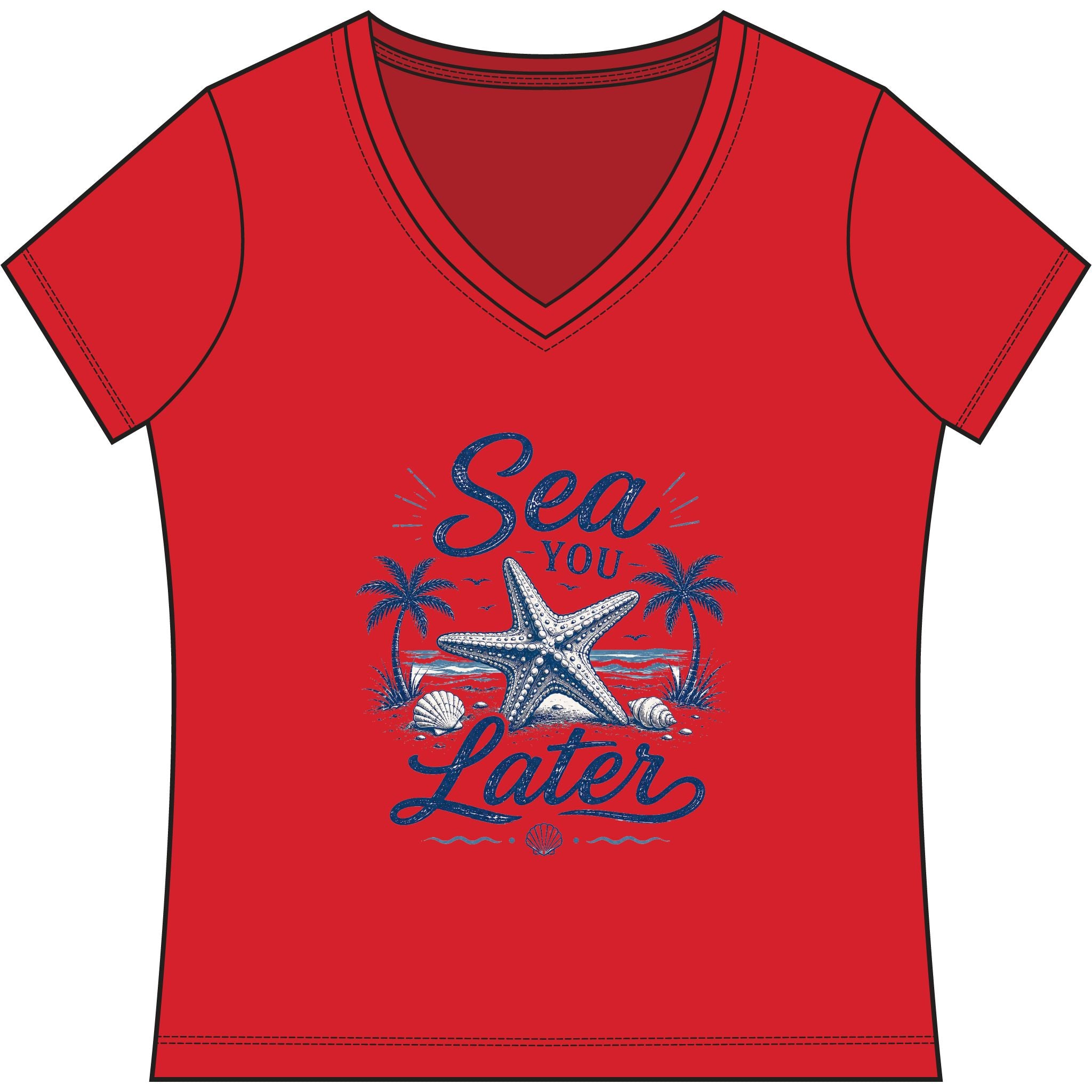 Sea You Later V-Neck Tee — Women's Nautical Starfish Beach Shirt