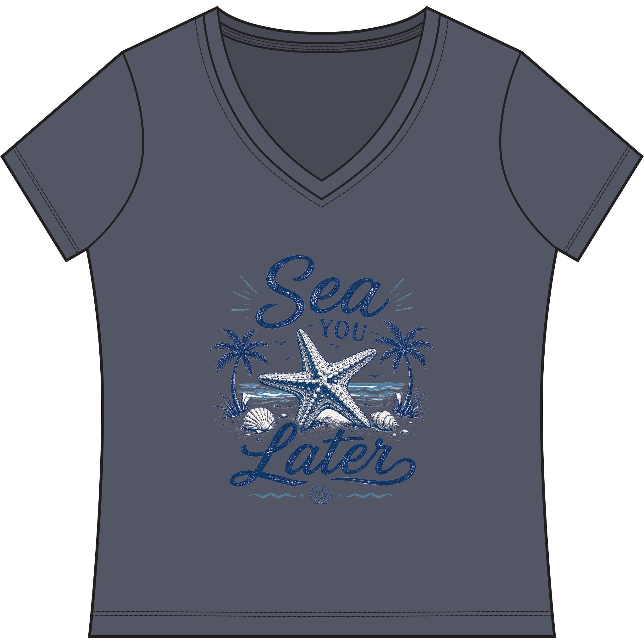 Sea You Later V-Neck Tee — Women's Nautical Starfish Beach Shirt