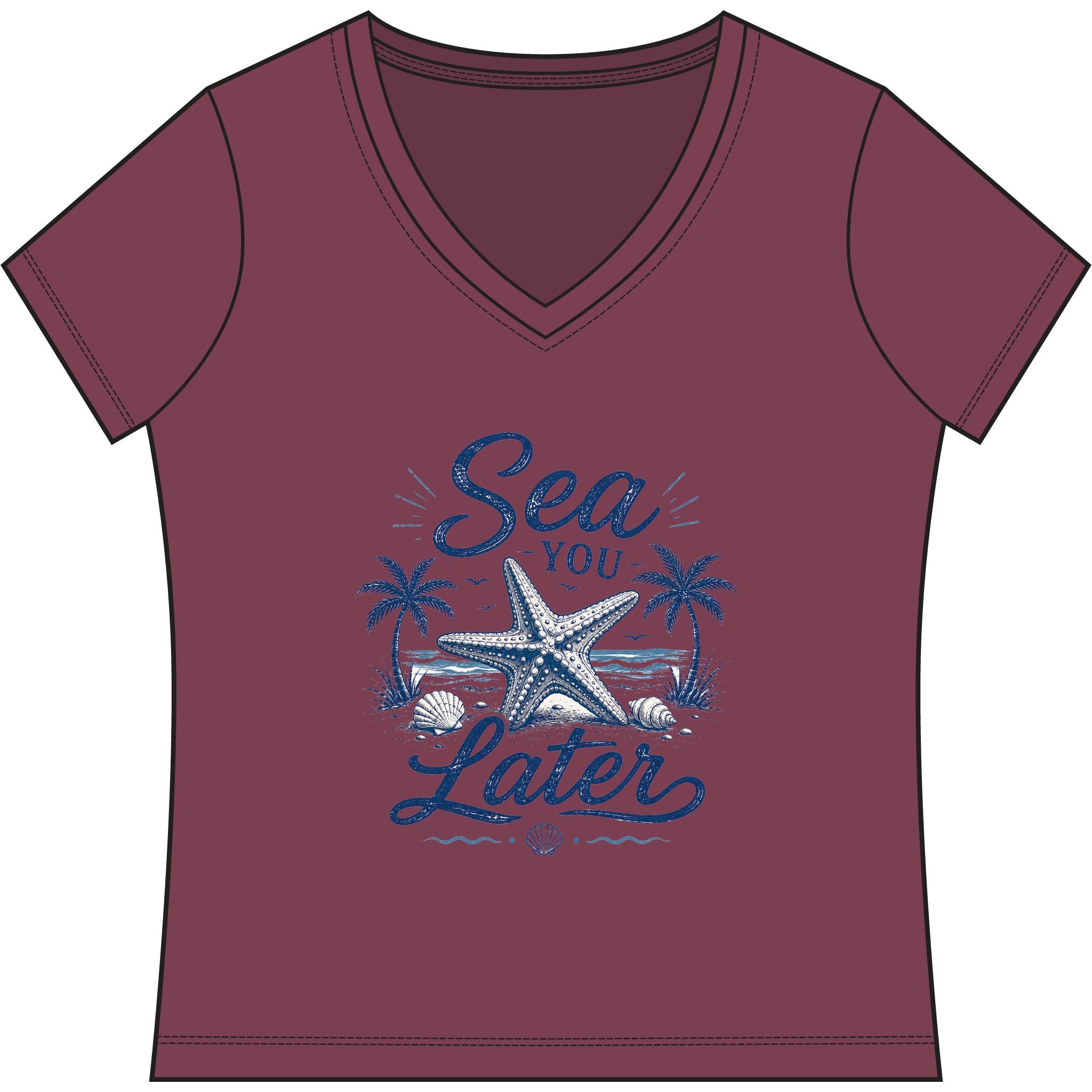 Sea You Later V-Neck Tee — Women's Nautical Starfish Beach Shirt