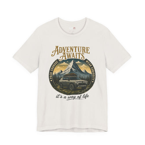 Adventure Awaits Shirt, Rivian Camping, Mountain Adventure Tee, Overlanding Shirt, Off Road SUV Graphic Tee, Outdoor, Nature Lover Shirt