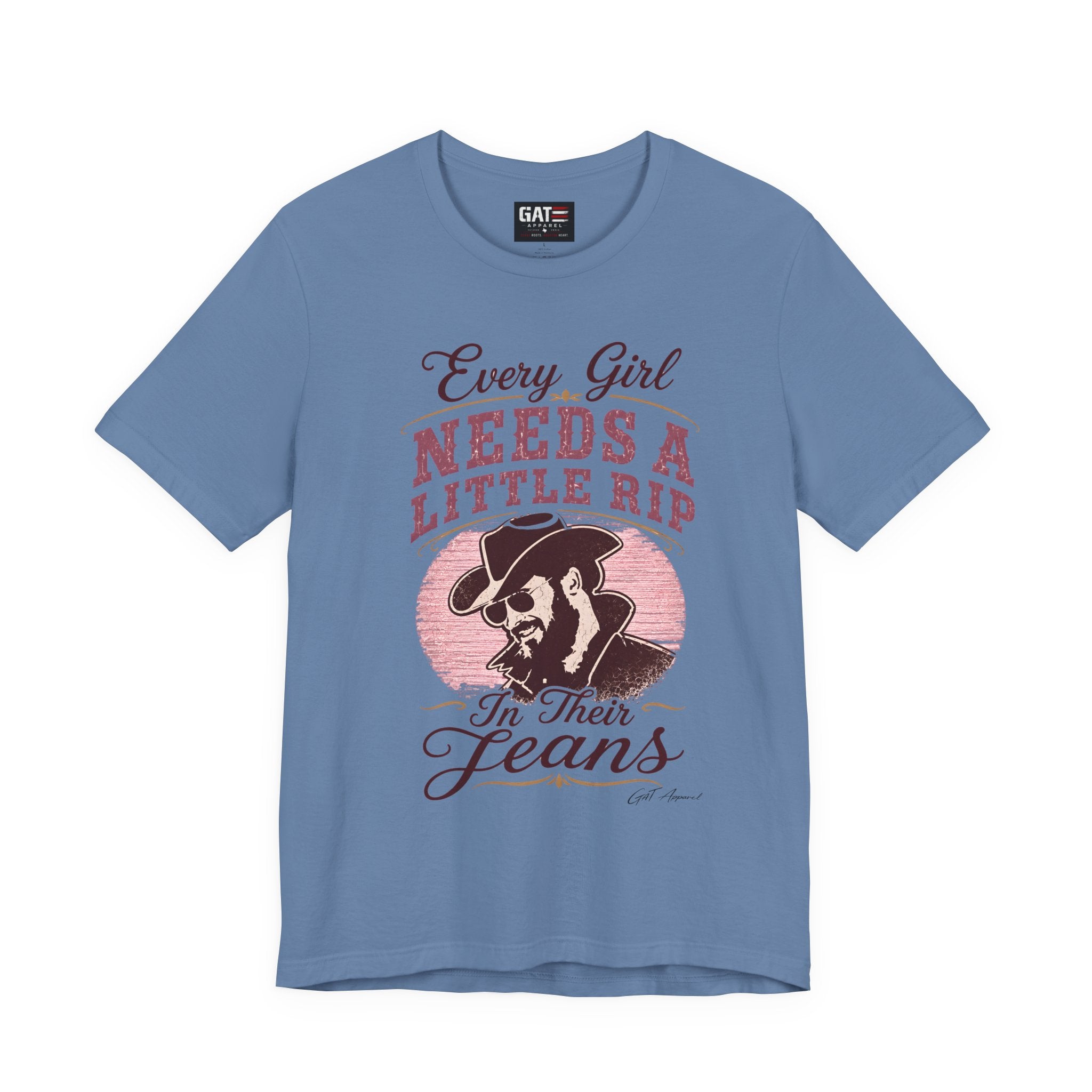 Every Girl Needs A Little Rip In Their Jeans Pink Text Shirt | Dutton Ranch| Yellowstone Inspire Shirt