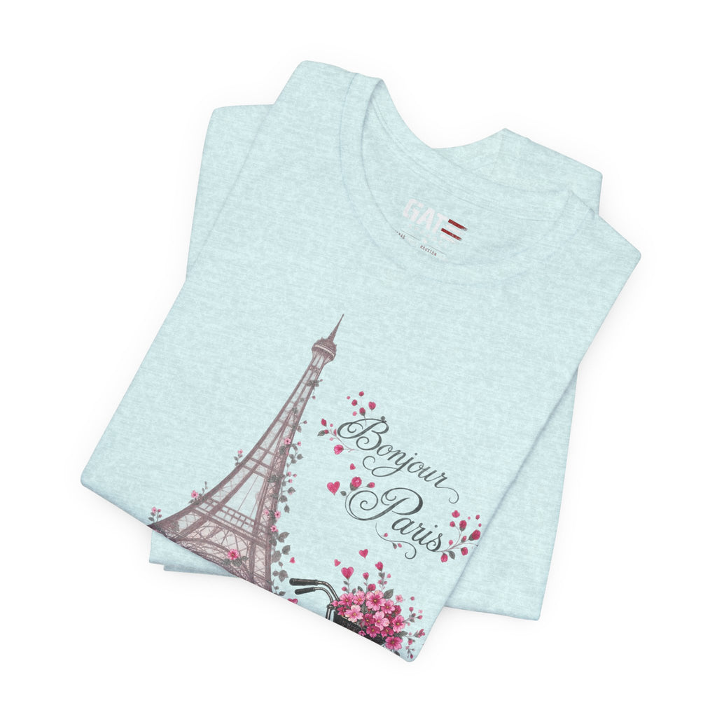 Bonjour Paris Eiffel Tower bicycle and floral graphic T-shirt - product image 45