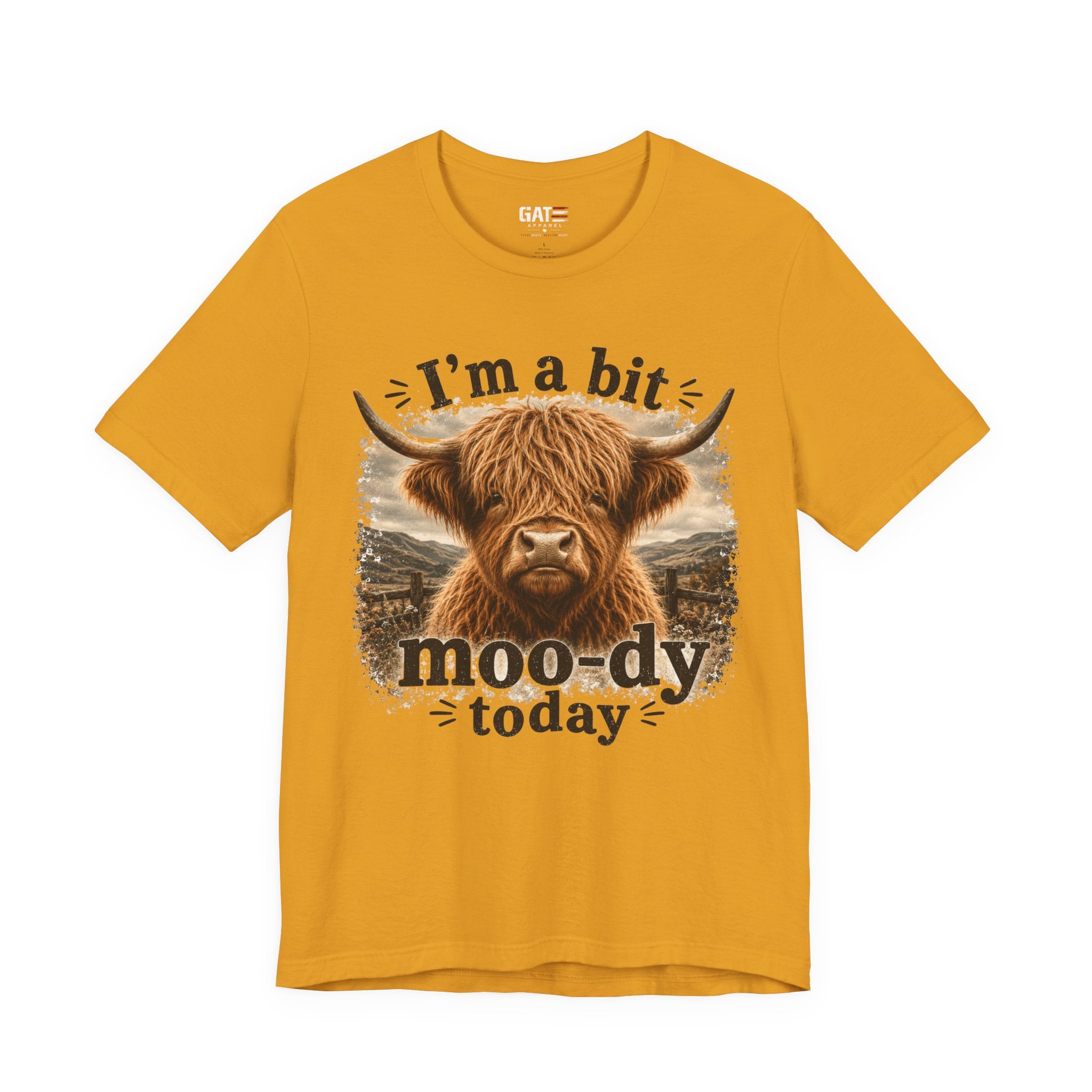 I’m a Bit Moo-dy Today Tee — Funny Highland Cow Graphic T-Shirt