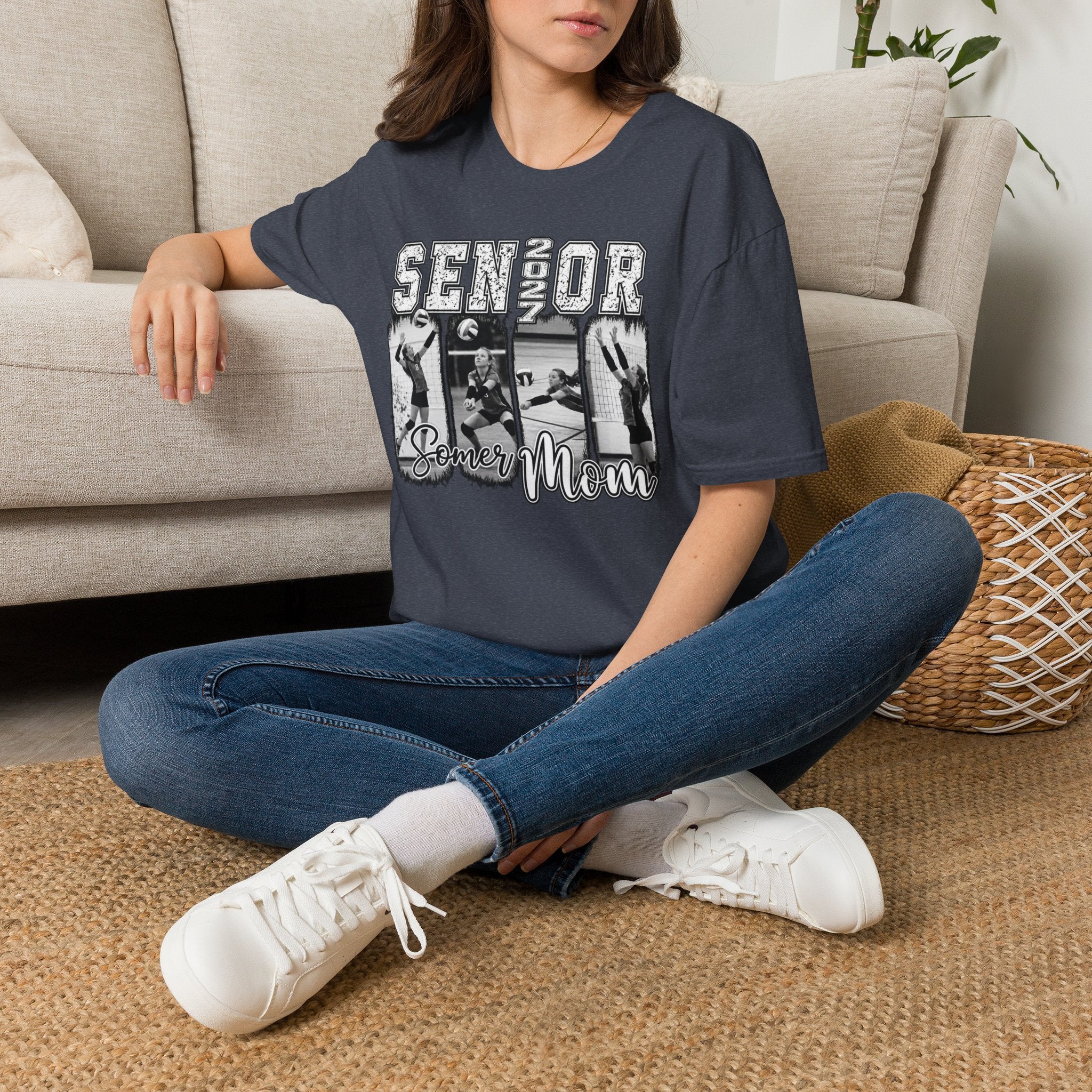 Senior Volleyball Mom T‑Shirt Personalized Photos and Name