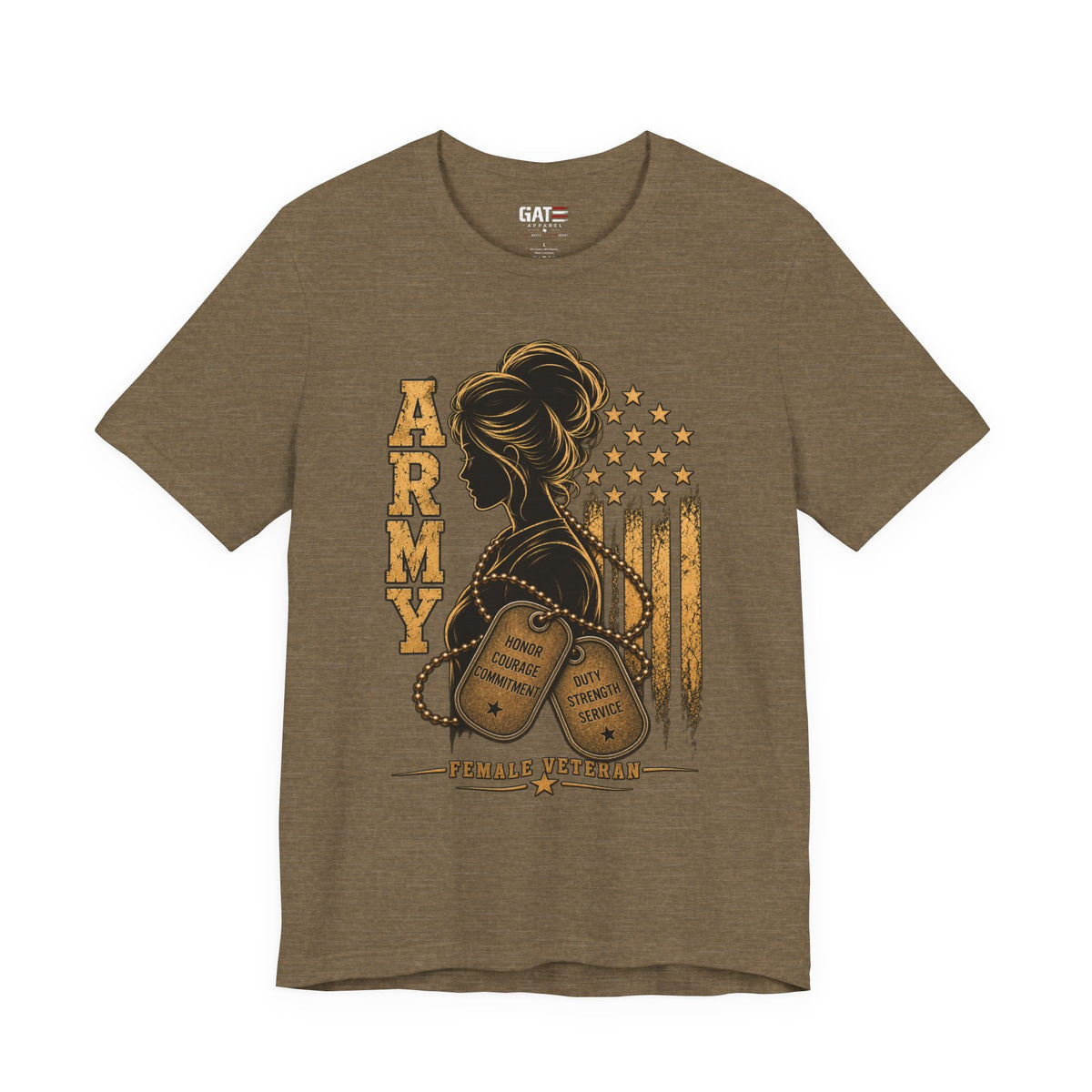 Female Army Veteran Shirt | Dog Tags & American Flag Tee