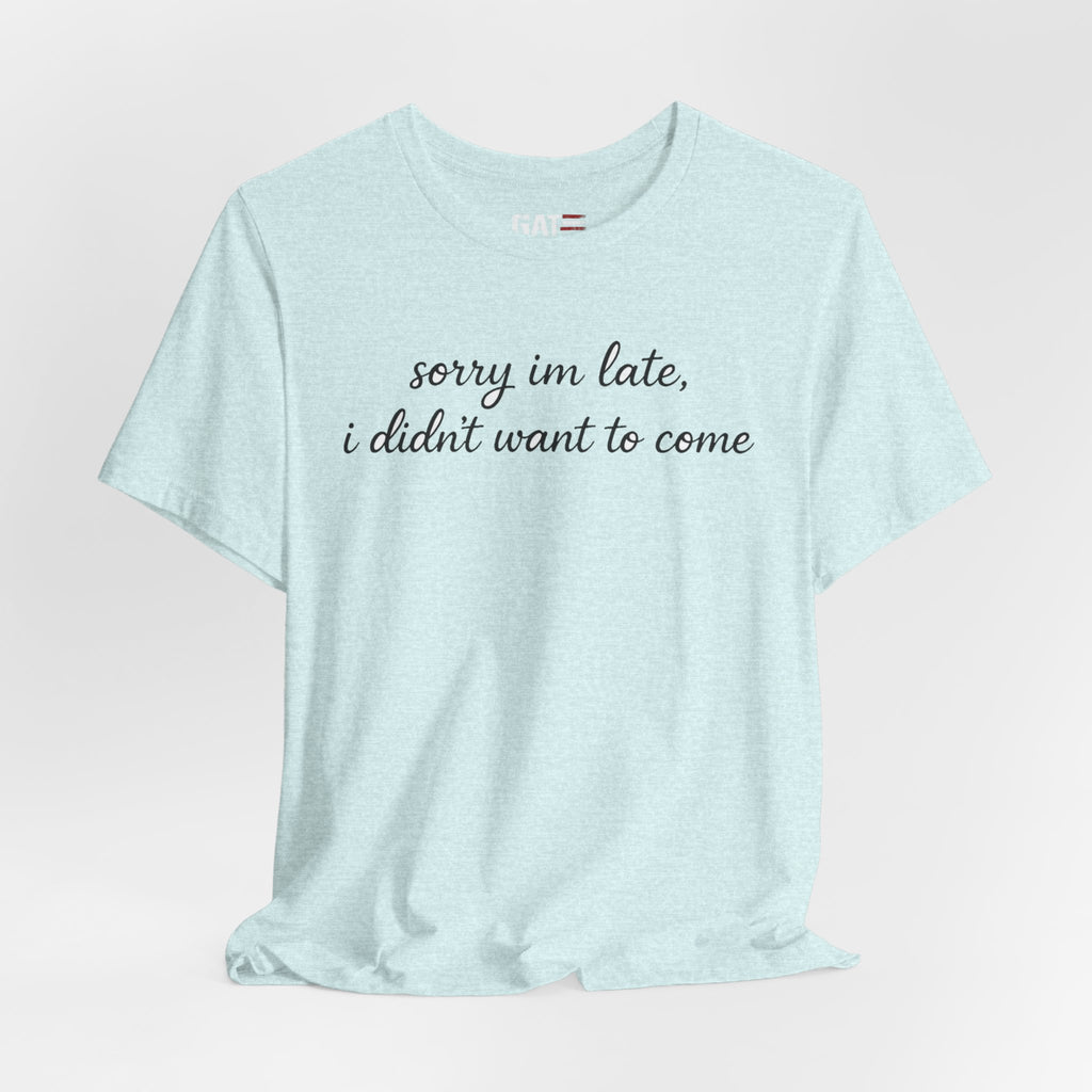 Sorry I'm Late I Didn't Want to Come Shirt, Funny Introvert Tee, Sarcastic Graphic Shirt, Minimalist Script Tee