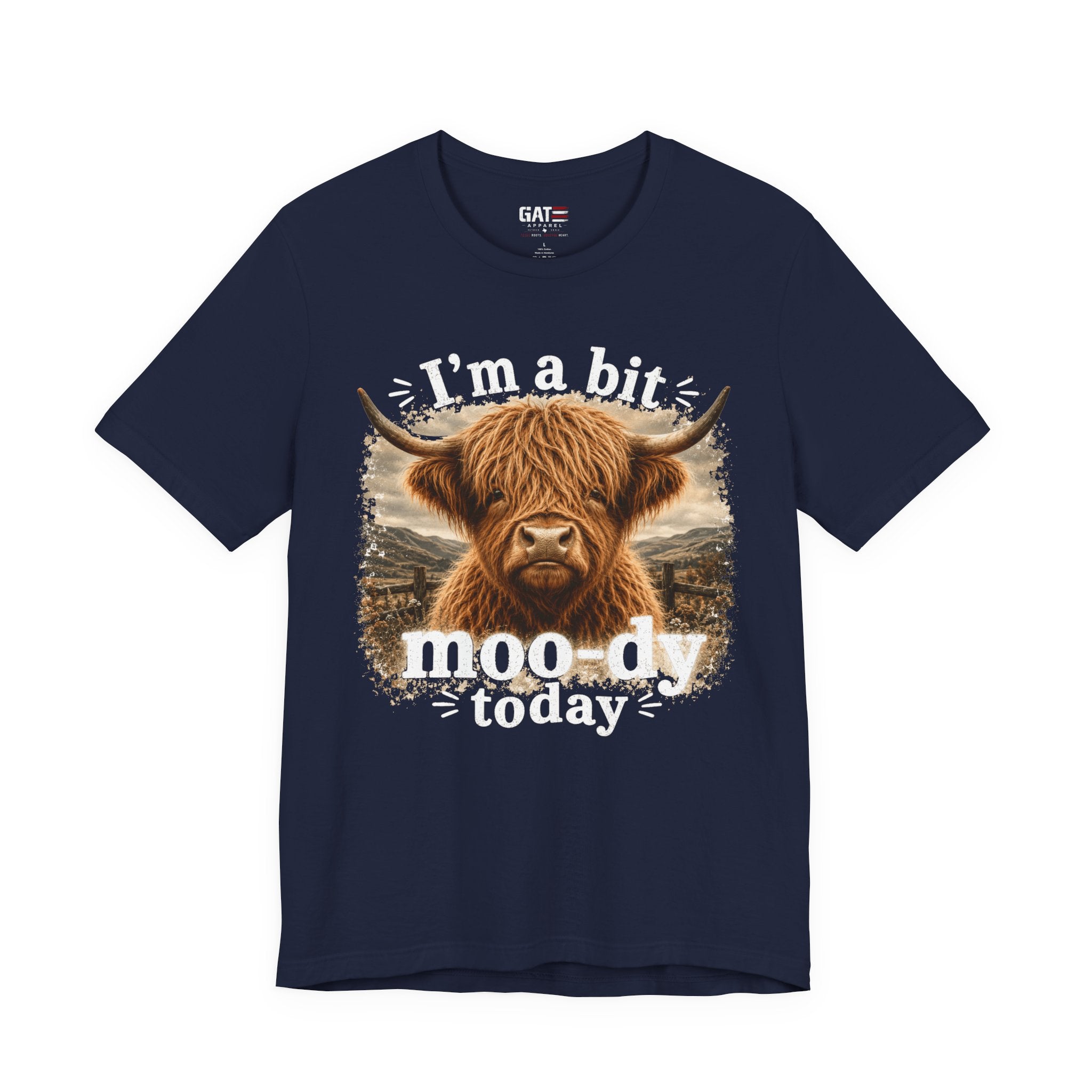 I’m a Bit Moo-dy Today Tee — Funny Highland Cow Graphic T-Shirt