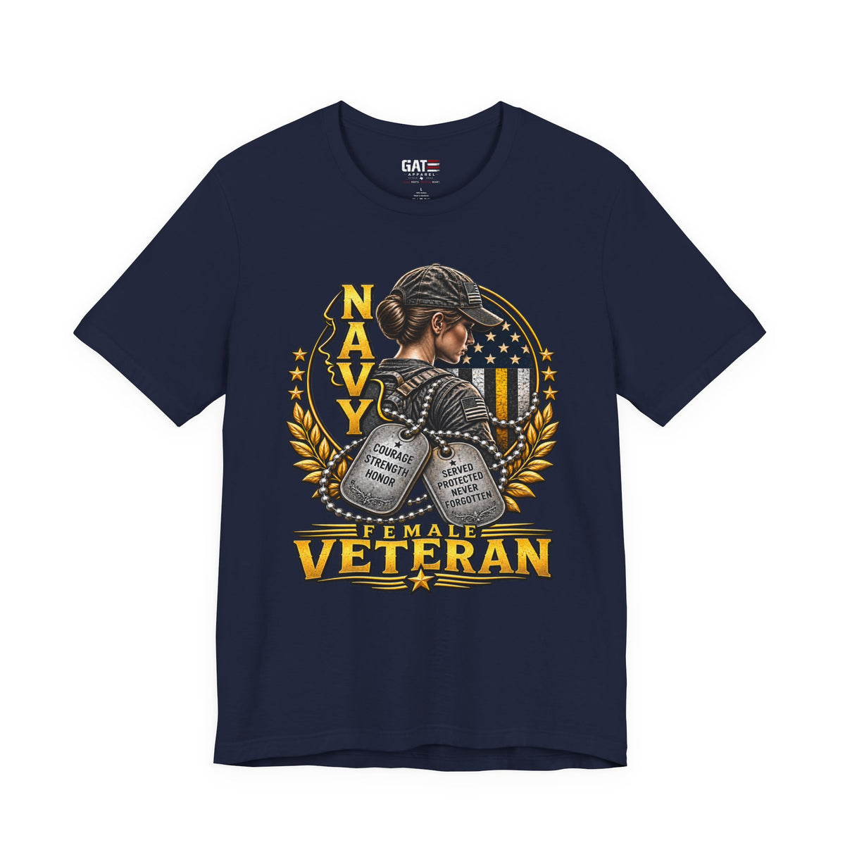 Female Navy Veteran Dog Tags Shirt | Patriotic Military Tee