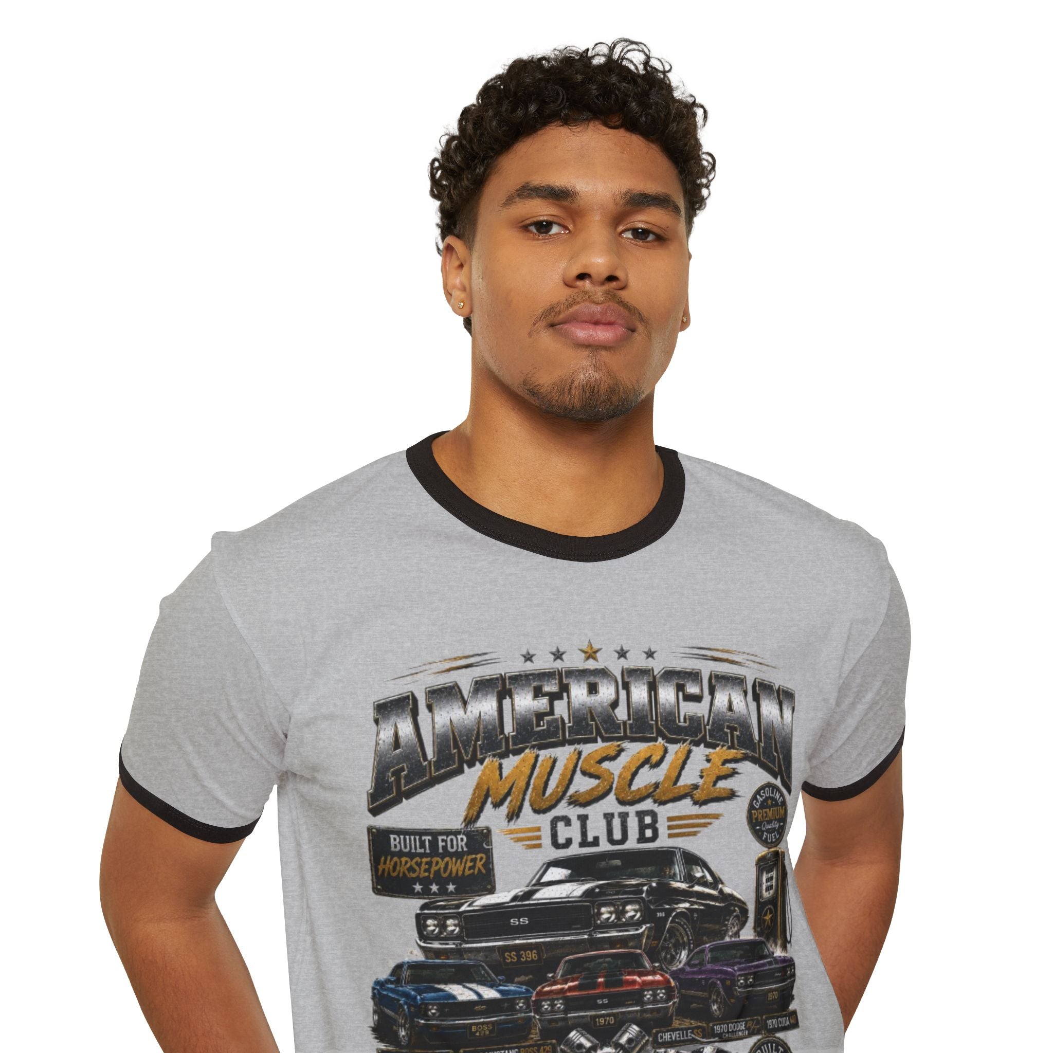 Muscle Car Ringer T-Shirt — "American Muscle Club" Vintage Auto Graphic