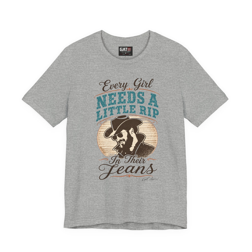 Every Girl Needs A Little Rip In Their Jeans Blue Text Shirt |Dutton Ranch | Yellowstone Inspired Shirt