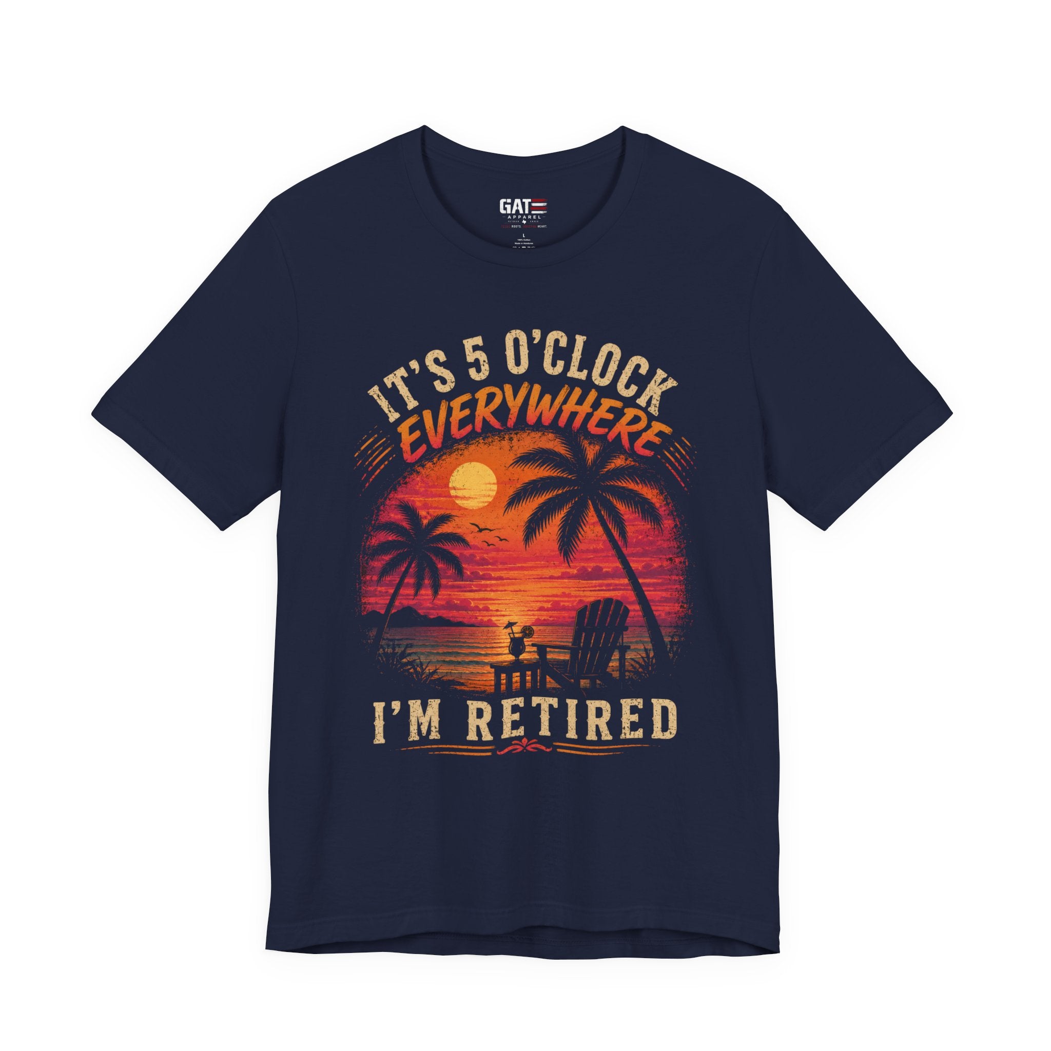 Retired Paradise T-Shirt - "It's 5 O'Clock Everywhere" Sunset Beach Tee