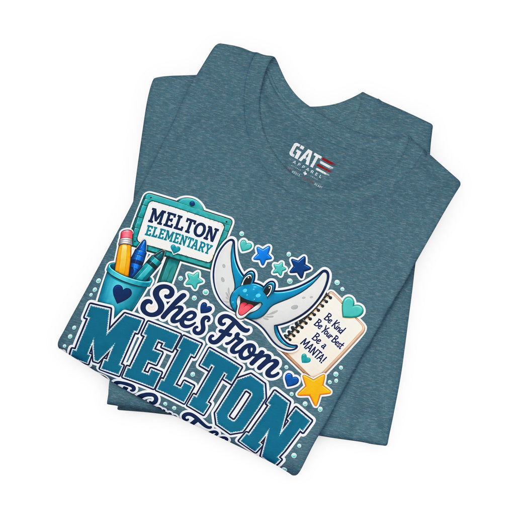 She's From Melton School Tee — Manta Pride Elementary Graphic T‑Shirt