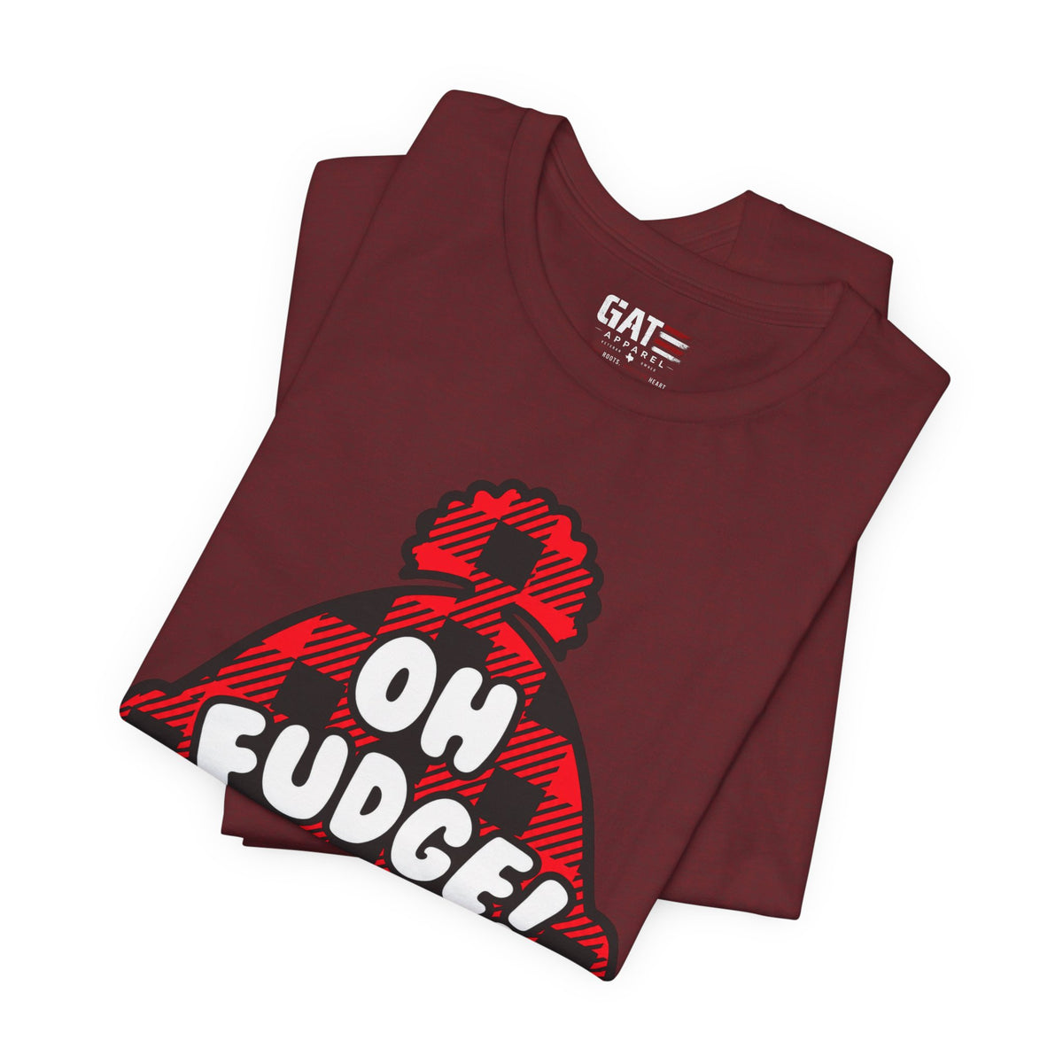 Oh Fudge! Plaid Beanie Graphic Tee — Funny Holiday Winter Shirt