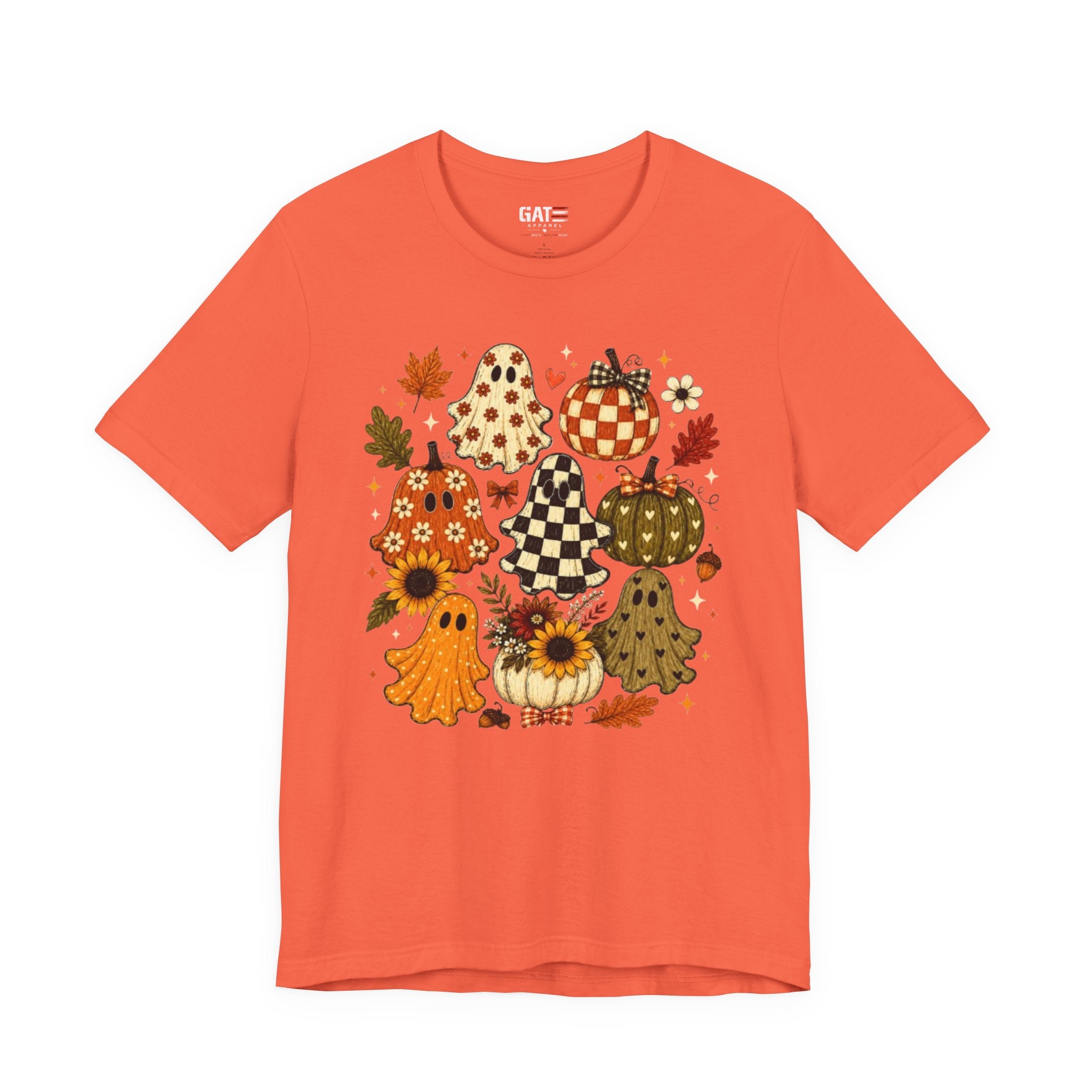 Halloween Pumpkin Ghosts Tee — Autumn Sunflower Fall Graphic T-Shirt