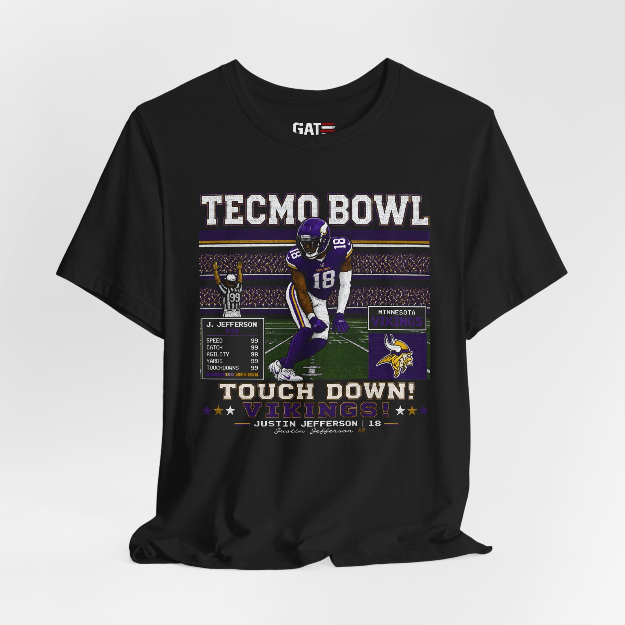 Justin Jefferson Tecmo Bowl Shirt Retro Football Tee JJettas Griddy Graphic Vintage Video Game Style Gift for Football Fans