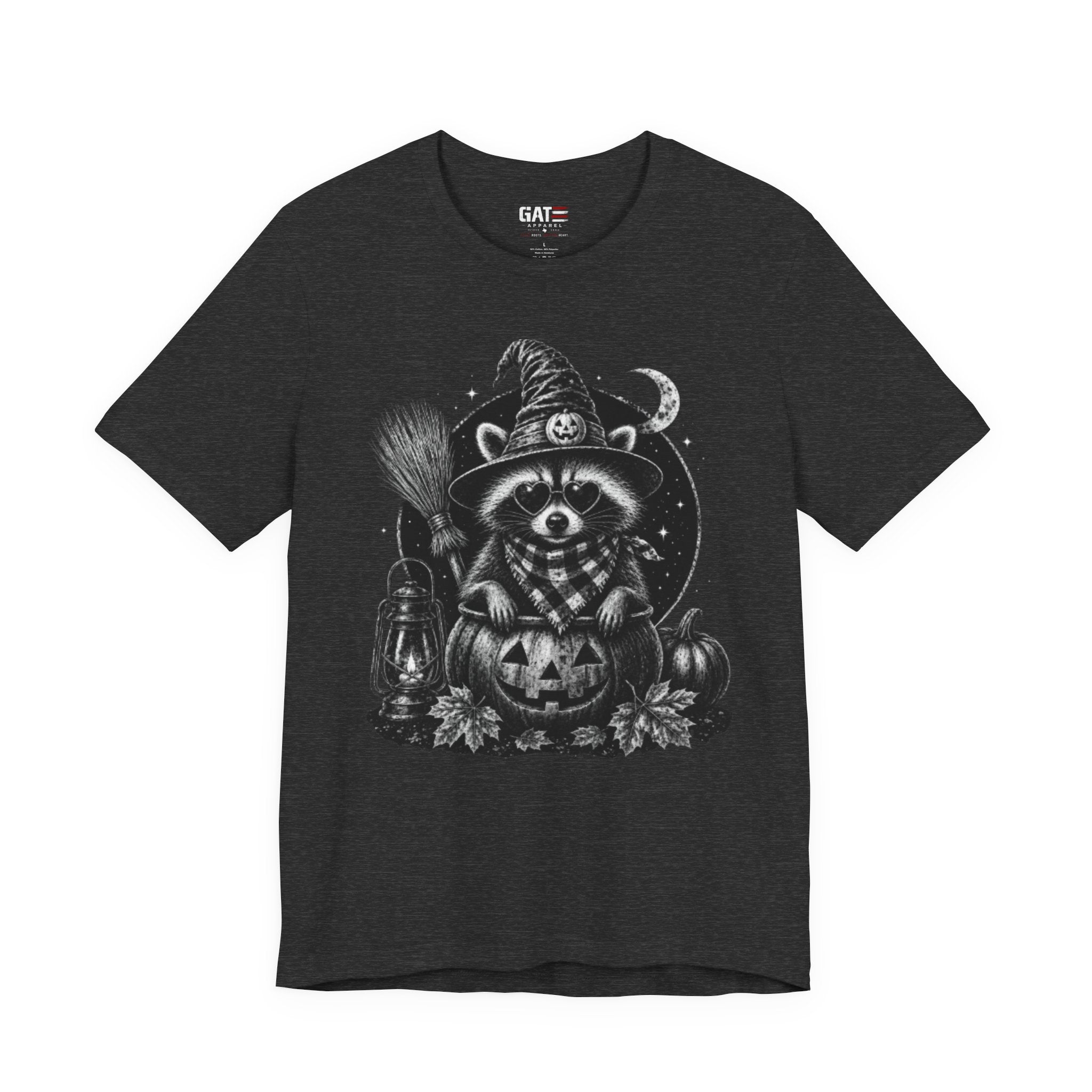 Halloween Raccoon Witch T‑Shirt — Cute Spooky Pumpkin Tee