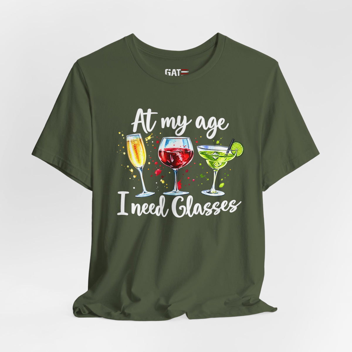At My Age I Need Glasses humorous cocktail glasses graphic T-shirt - product image 36