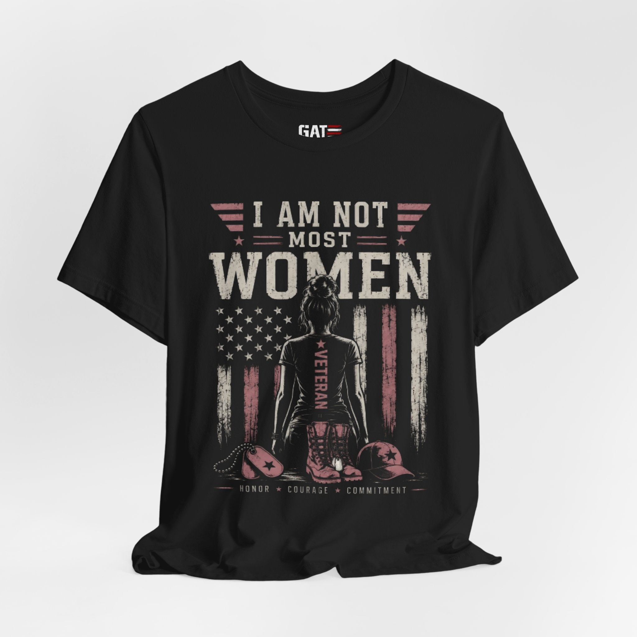 Female Veteran Shirt I Am Not Most Women Tee Patriotic Military Shirt for Women Army Navy Marine Veteran Gift Pink American Flag