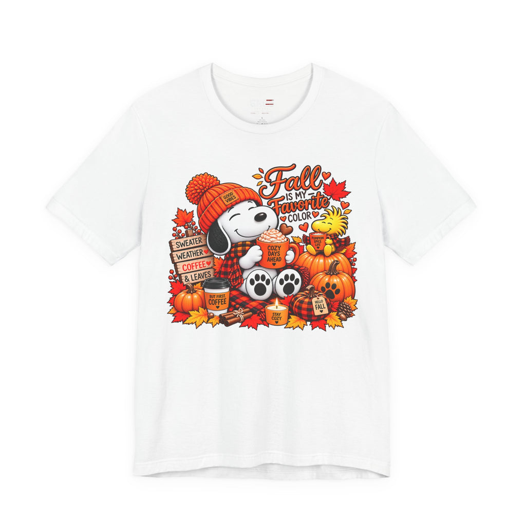Fall Snoopy Tee — "Fall is in the Air" Pumpkin & Leaves Graphic