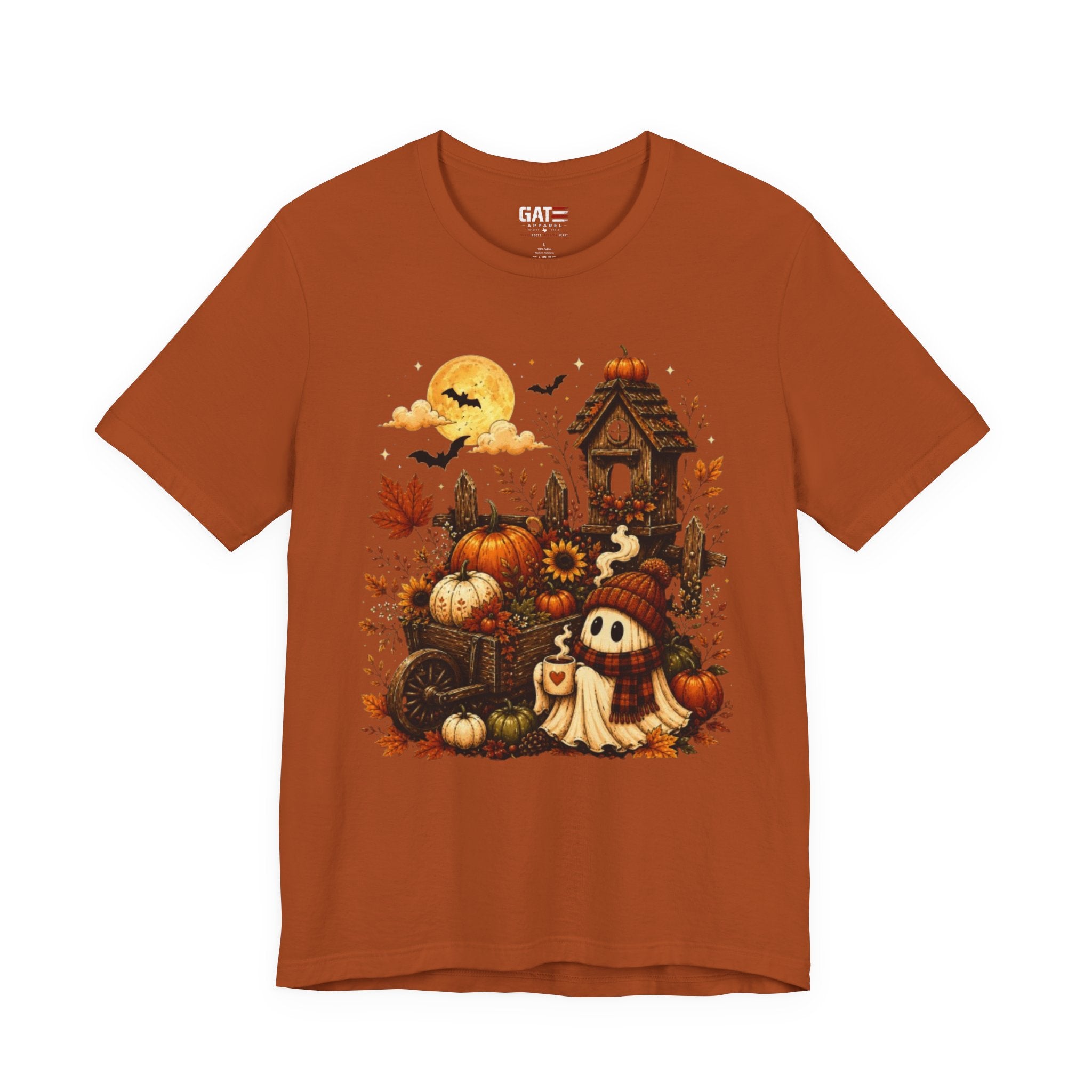 Halloween Pumpkin Patch Tee — Cute Ghost & Haunted House Fall Shirt