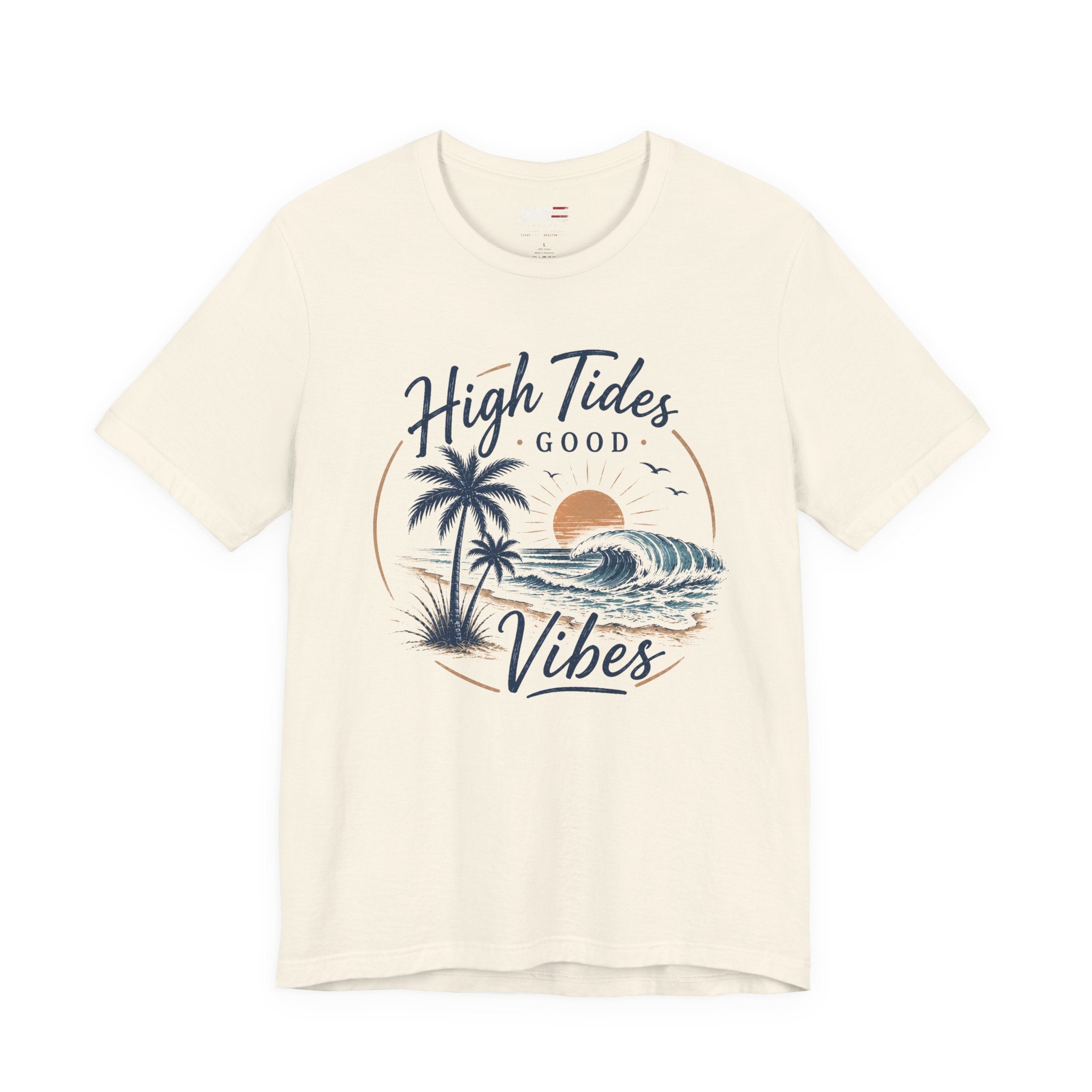 High Tides Good Vibes Beach T-Shirt — Sunset Palm Wave Graphic Tee