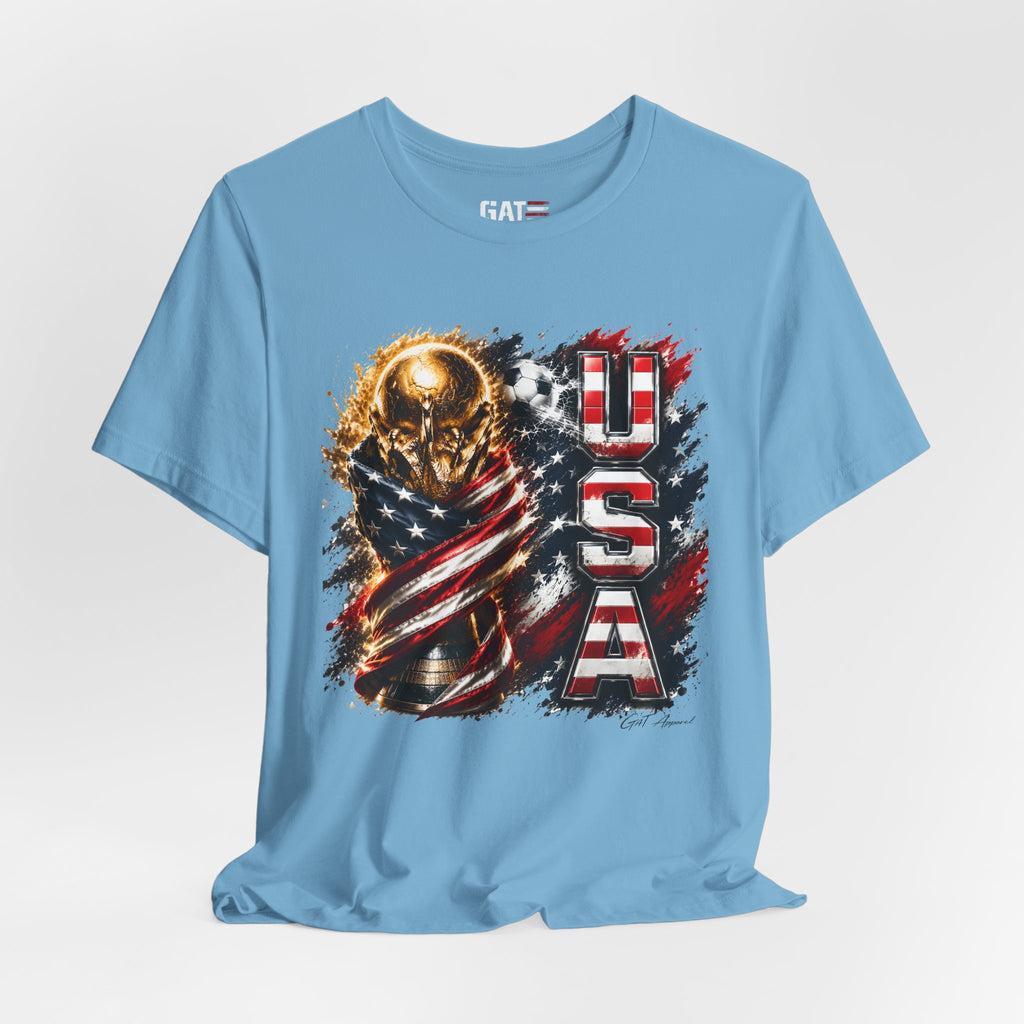 Team USA World Cup Patriotic World Cup Trophy Tee with American Flag & Bold USA Design