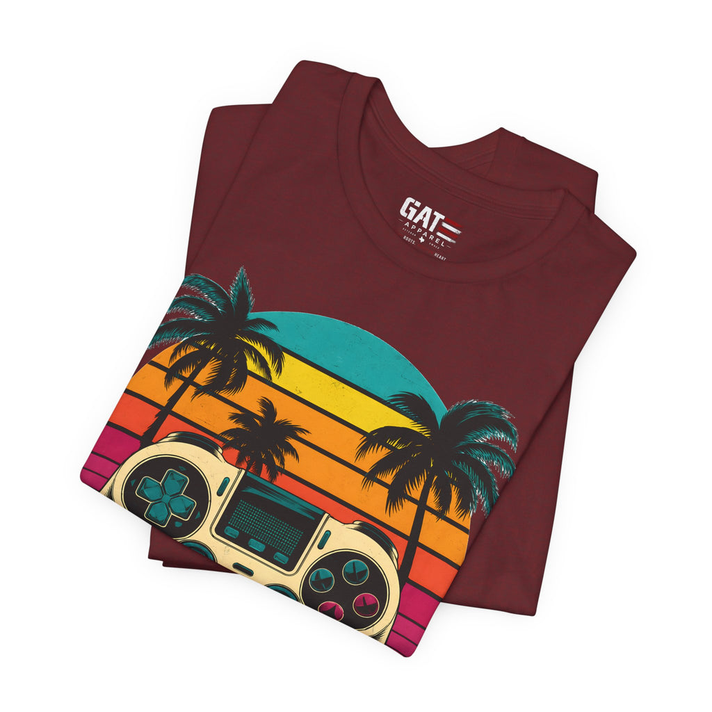 Retro Gaming Shirt, Gamer Sunset Tee, Video Game Controller Shirt, 80s Retro Gamer Gift, Beach Gaming T Shirt