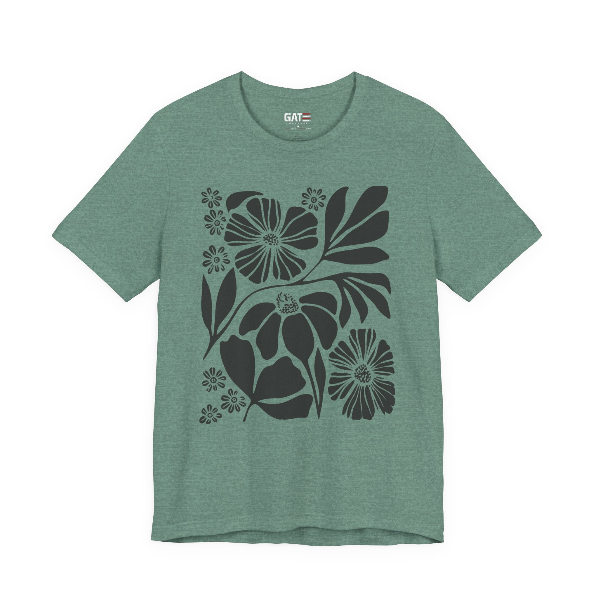 Floral Silhouette Tee — Black Botanical Flower Print