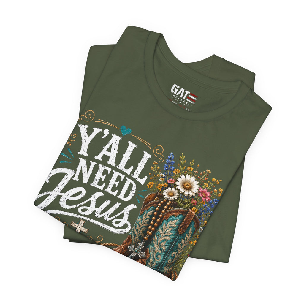 Y'all Need Jesus Shirt, Christian Western Shirt, Cowgirl Faith Tee, Cowboy Boots Floral Shirt, Country Christian Gift for Women