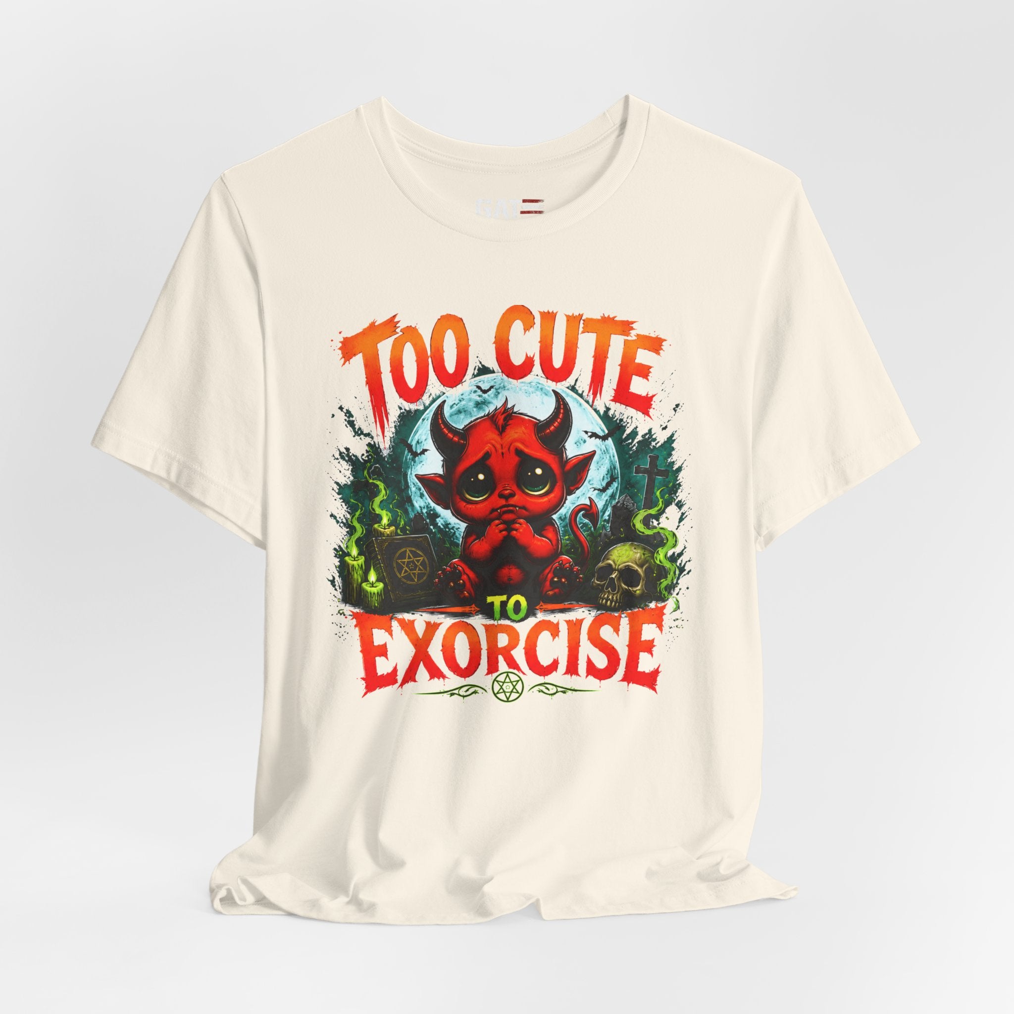 Too Cute to Exorcise T-Shirt — Cute Devil Graphic Tee (Halloween)