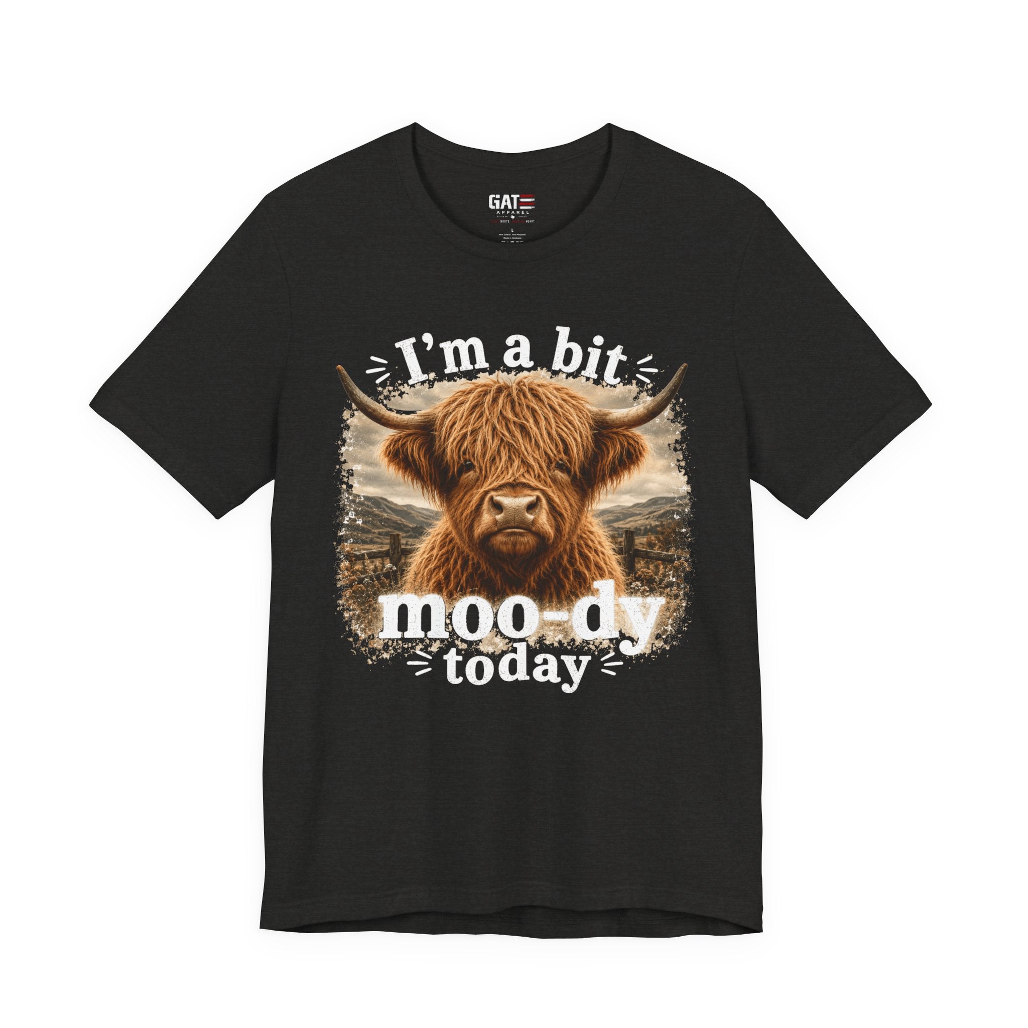 I’m a Bit Moo-dy Today Tee — Funny Highland Cow Graphic T-Shirt