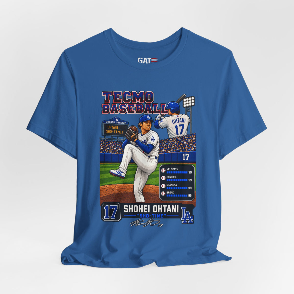 Shohei Ohtani Los Angeles Dodgers Retro Baseball Card Graphic Tee — 'Tecmo Baseball' Design