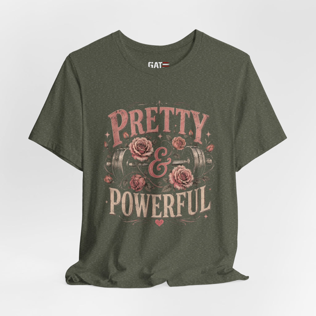 Pretty and Powerful Shirt, Women's Gym Shirt, Weightlifting Tee, Cute Fitness Shirt, Workout Gift for Strong Women