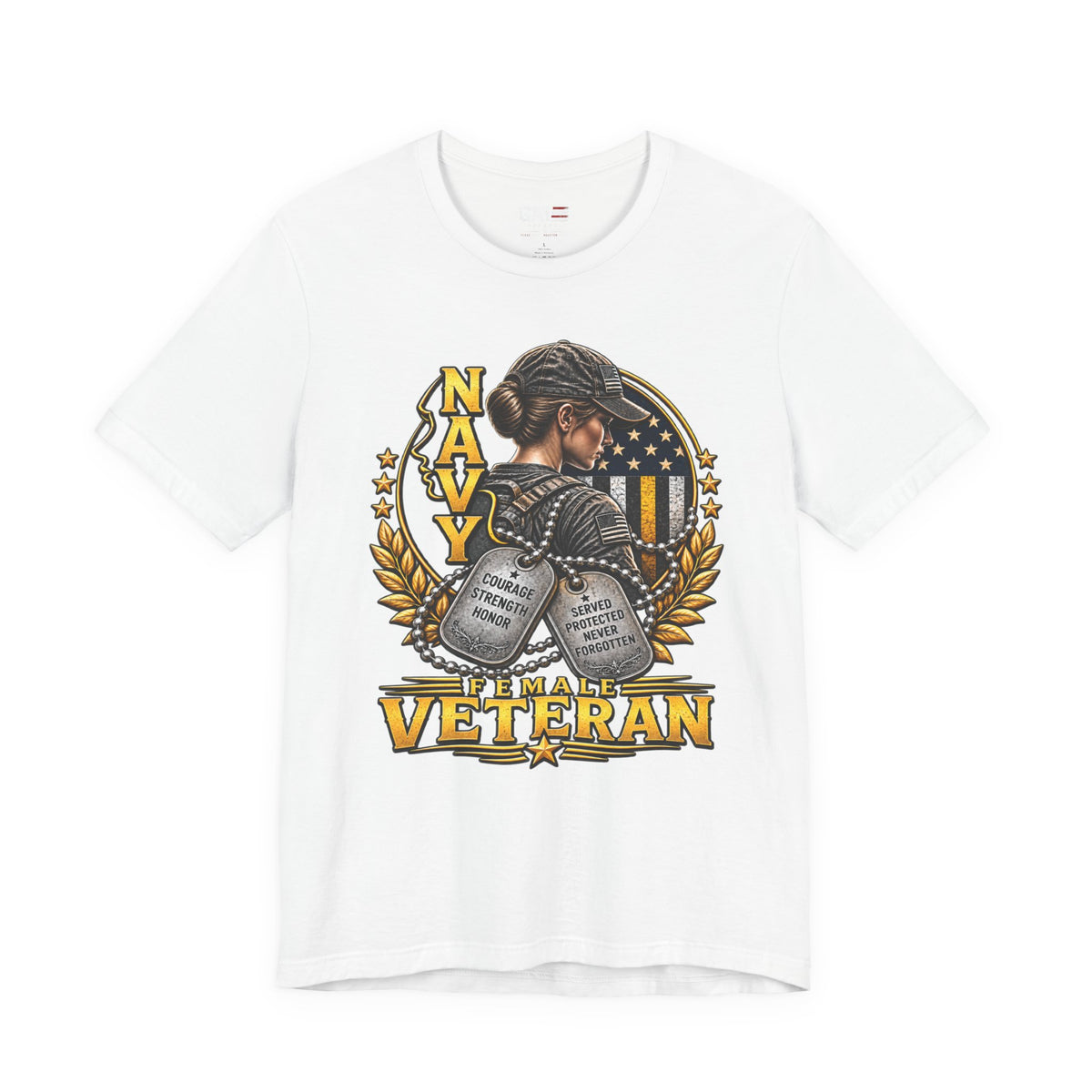 Female Navy Veteran Dog Tags Shirt | Patriotic Military Tee