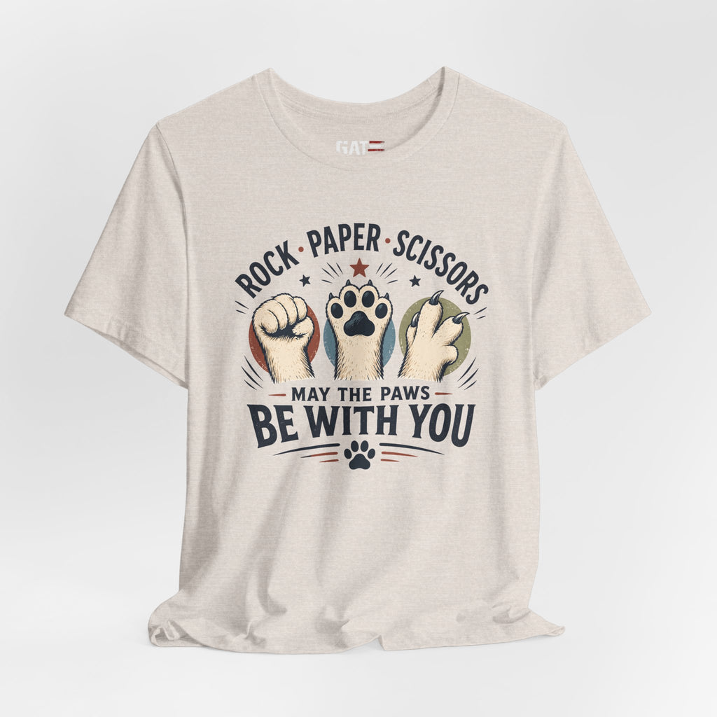 Rock Paper Scissors Cat Shirt, May The Paws Be With You Tee, Funny Cat Lover Gift, Cute Pet Paw Graphic Tee, Cat Mom Dad Shirt