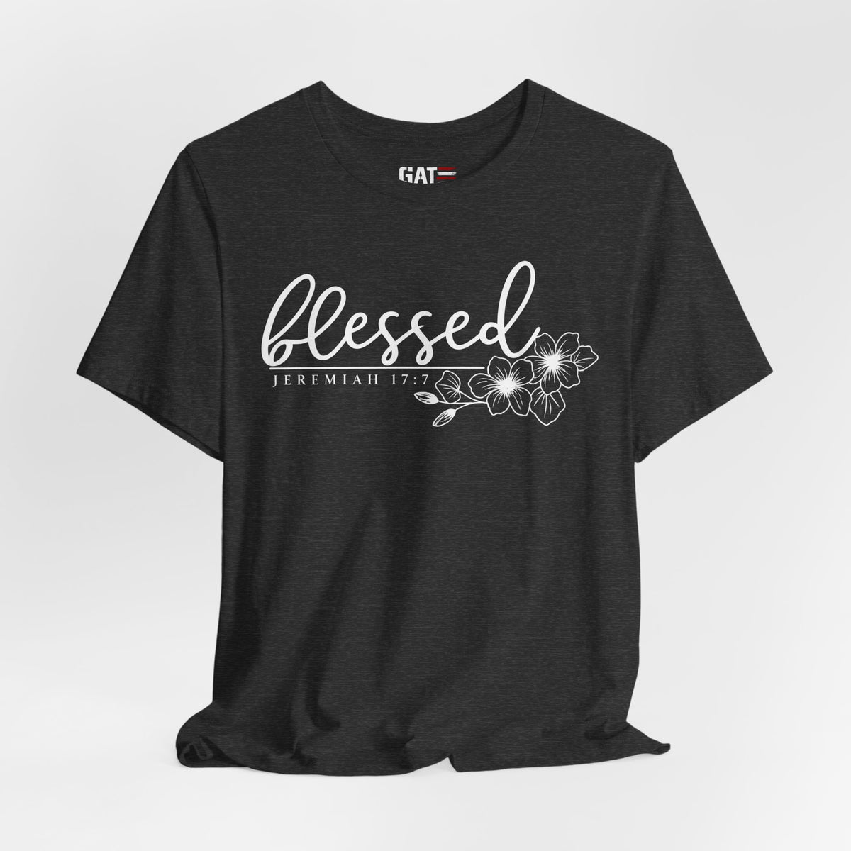 Blessed Floral Tee — 'Blessed' Script T-Shirt with Jeremiah 17:7 Bible Verse