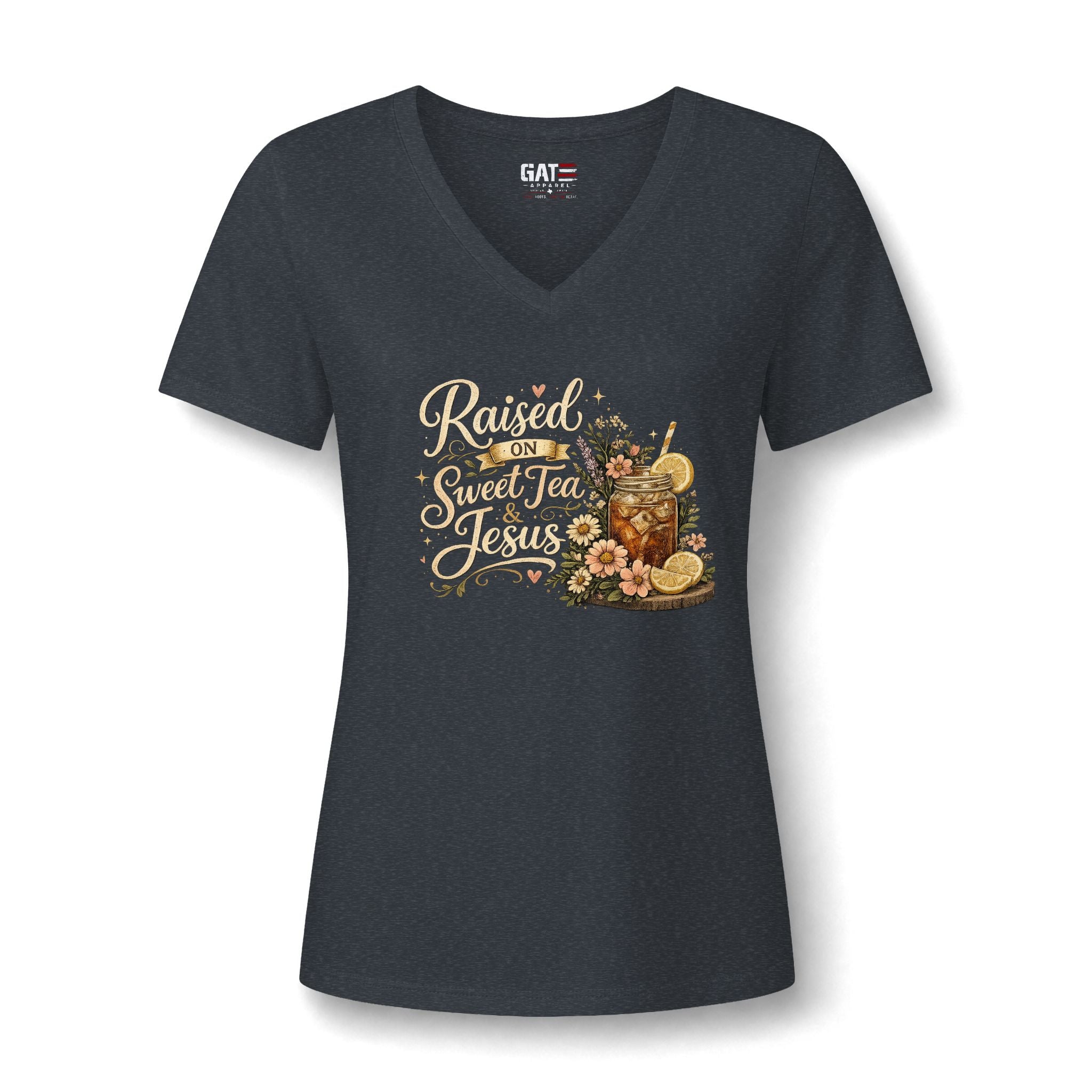 Raised on Sweet Tea V-Neck Tee — Southern Floral Graphic Shirt