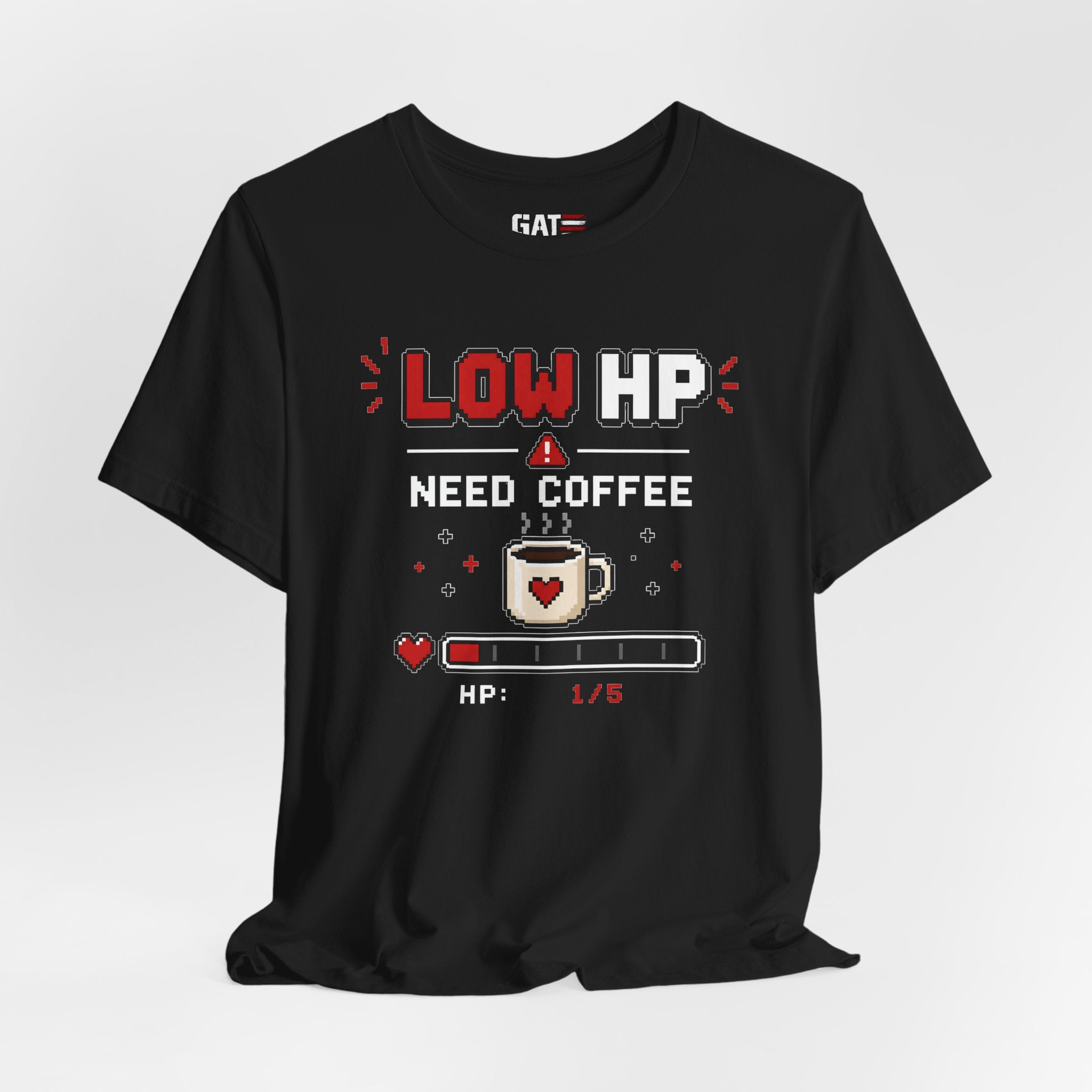 Funny Coffee Lover Shirt, Gamer Coffee Tee, Retro Pixel Art Shirt, Caffeine Addict Gift, Gaming T-Shirt