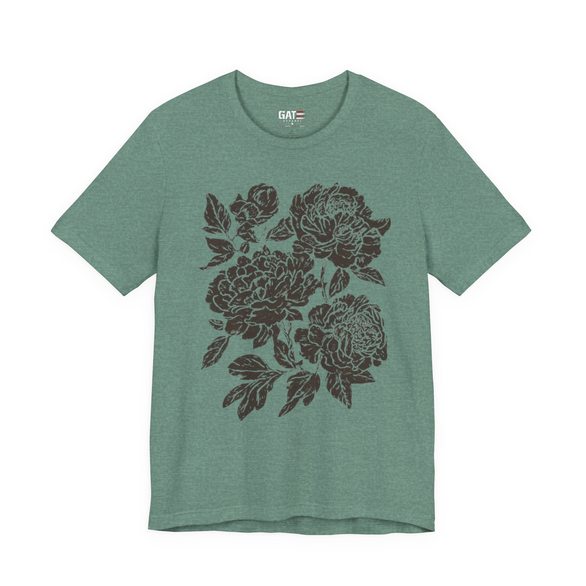 Floral Peony Tee — Vintage Black Rose Bouquet Graphic T-Shirt