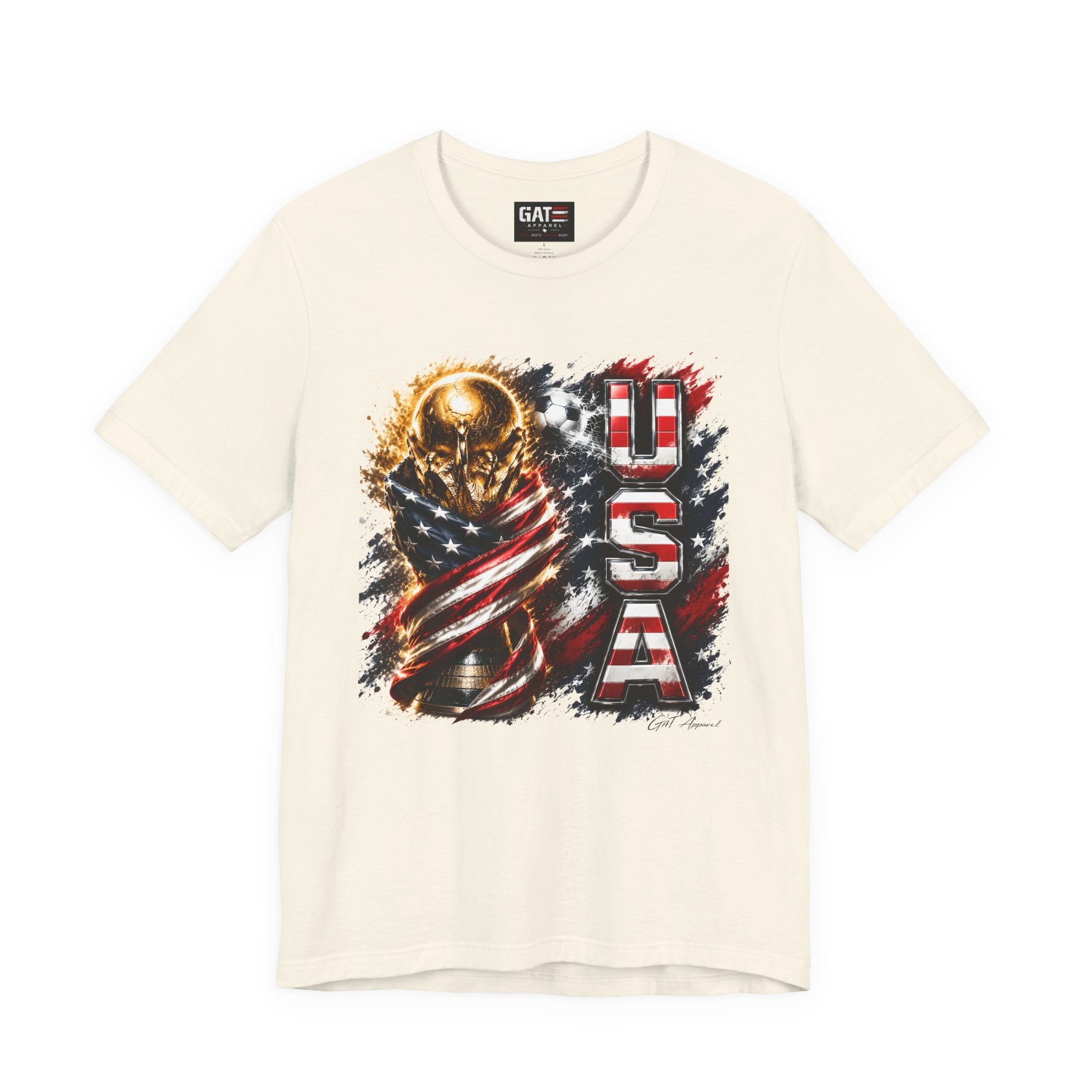 Team USA World Cup Patriotic World Cup Trophy Tee with American Flag & Bold USA Design