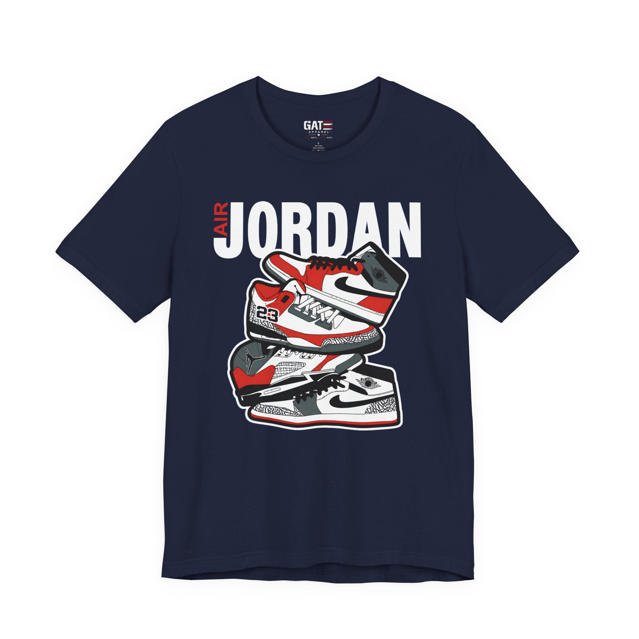 Jordan Sneaker Stack Tee — Retro Air Shoe Graphic T-Shirt
