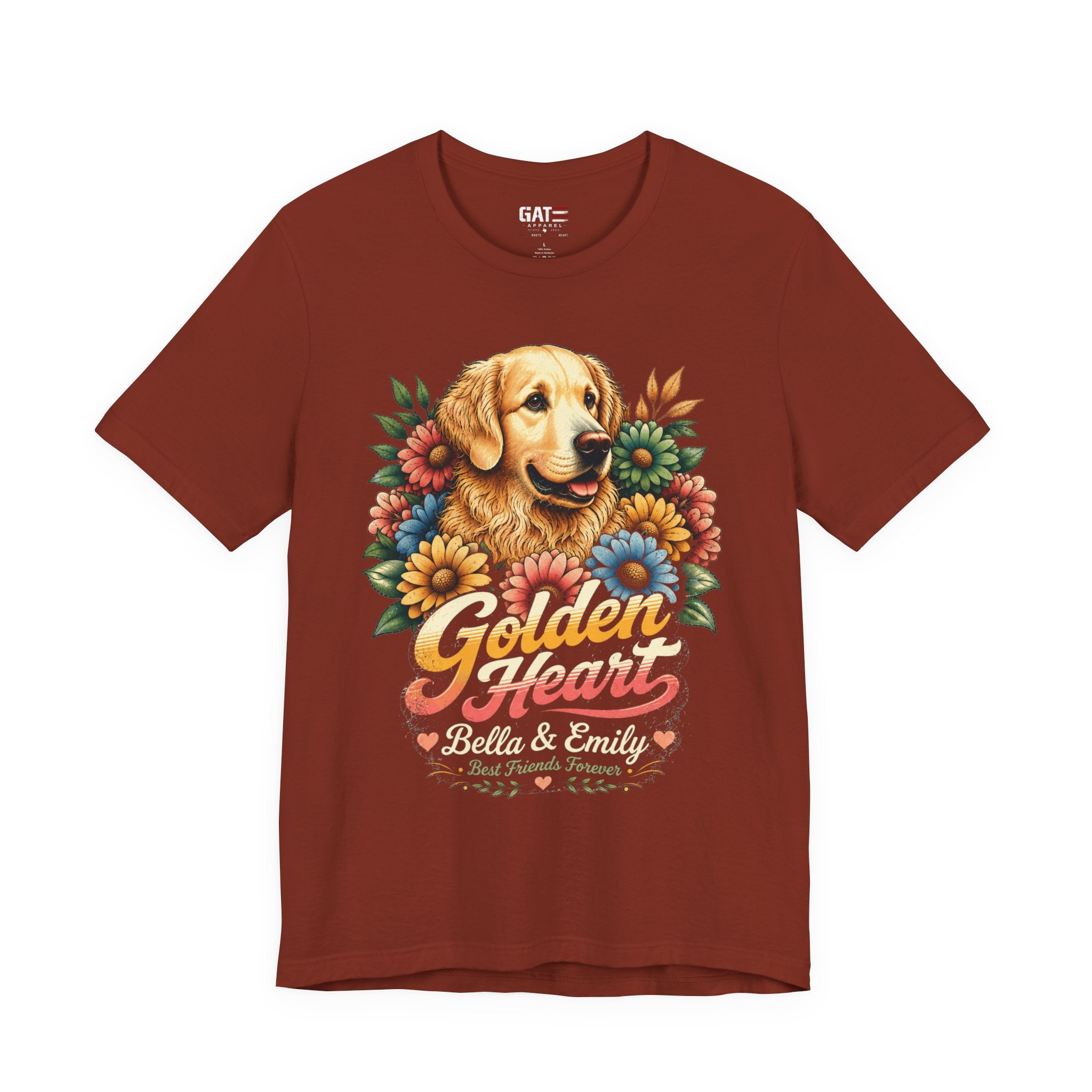 Golden Heart Golden Retriever T-Shirt — Personalized Pet Name Tee