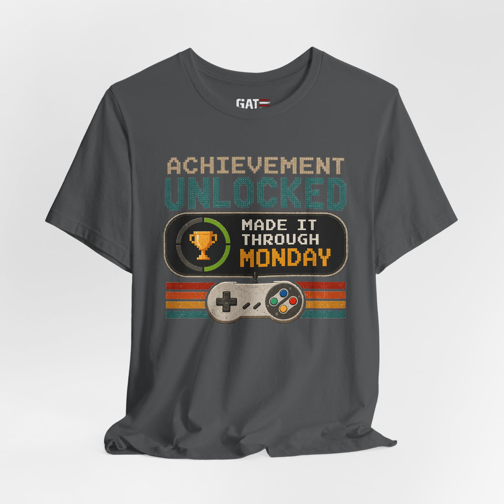 Retro Gaming Shirt, Funny Work Shirt, Made It Through Monday Tee, Gamer Gift for Men Women, Office Humor Shirt