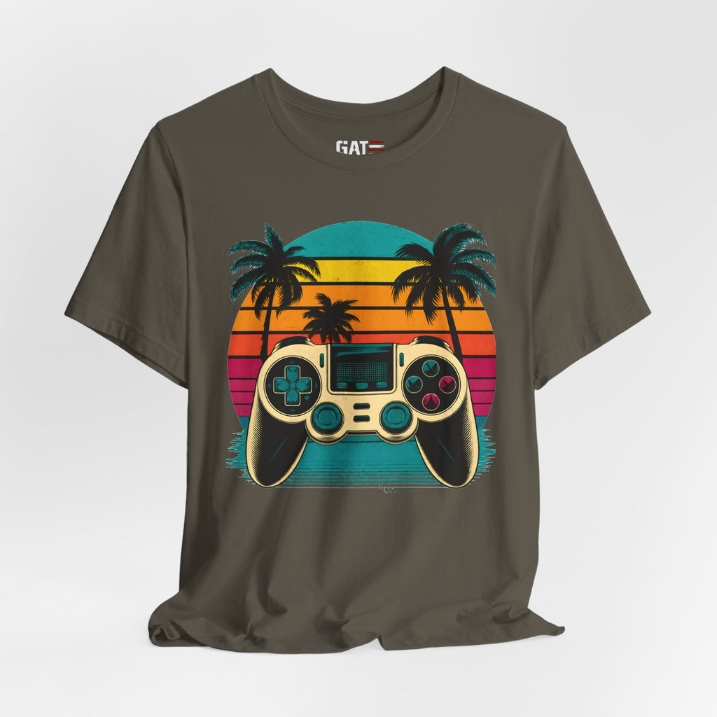 Retro Gaming Shirt, Gamer Sunset Tee, Video Game Controller Shirt, 80s Retro Gamer Gift, Beach Gaming T Shirt