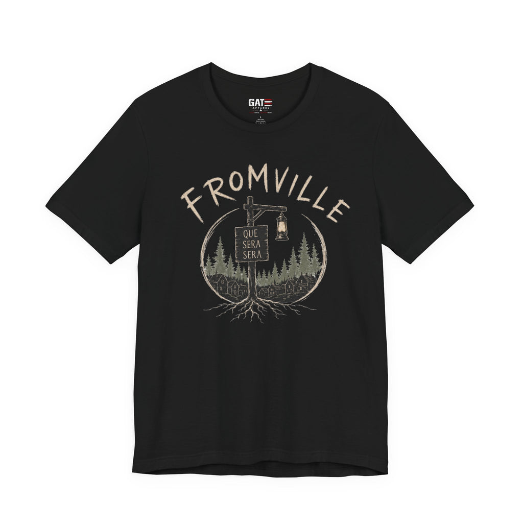 Fromville T‑Shirt — Vintage ‘Que Sera Squad’ Forest Roots Graphic Tee