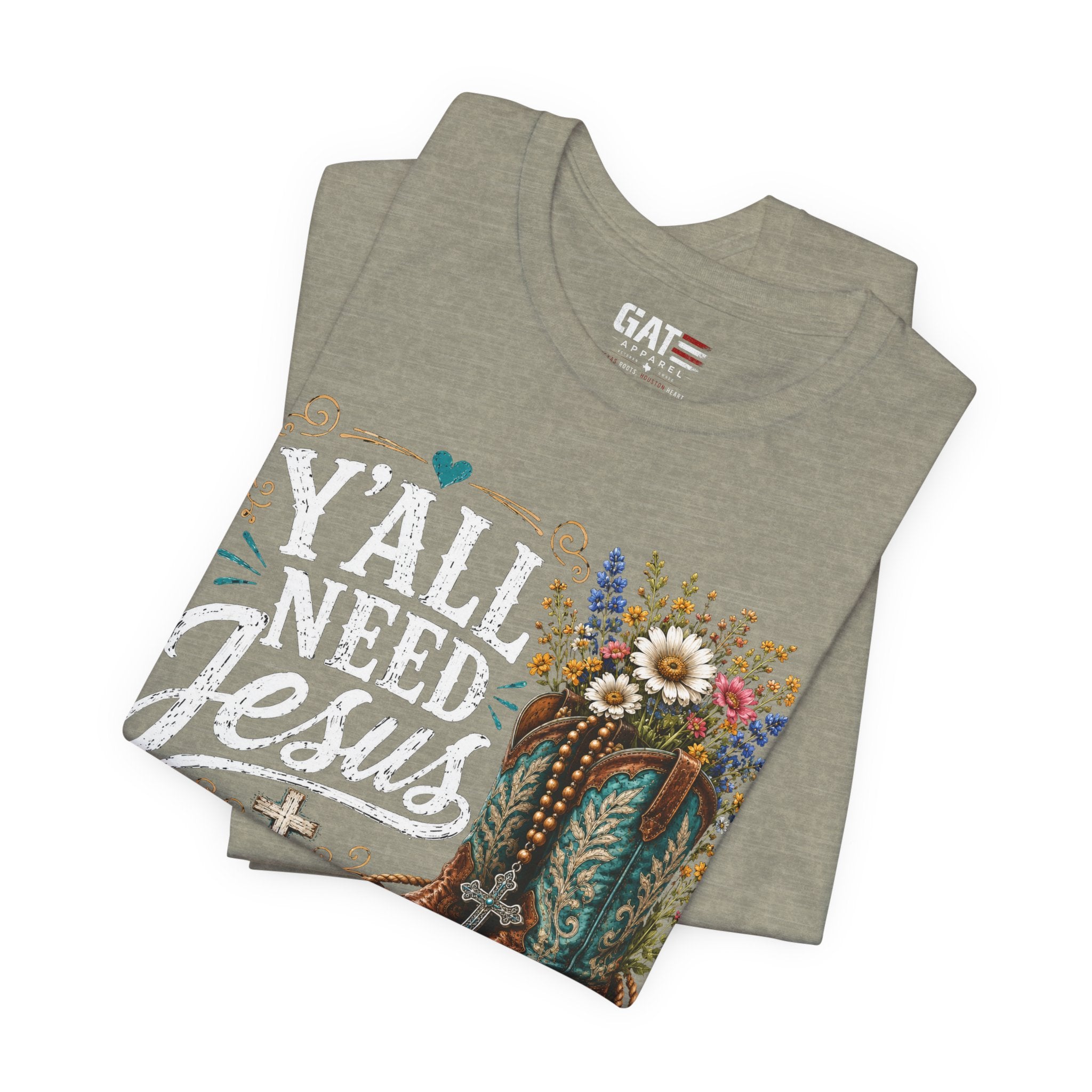 Y'all Need Jesus Shirt, Christian Western Shirt, Cowgirl Faith Tee, Cowboy Boots Floral Shirt, Country Christian Gift for Women