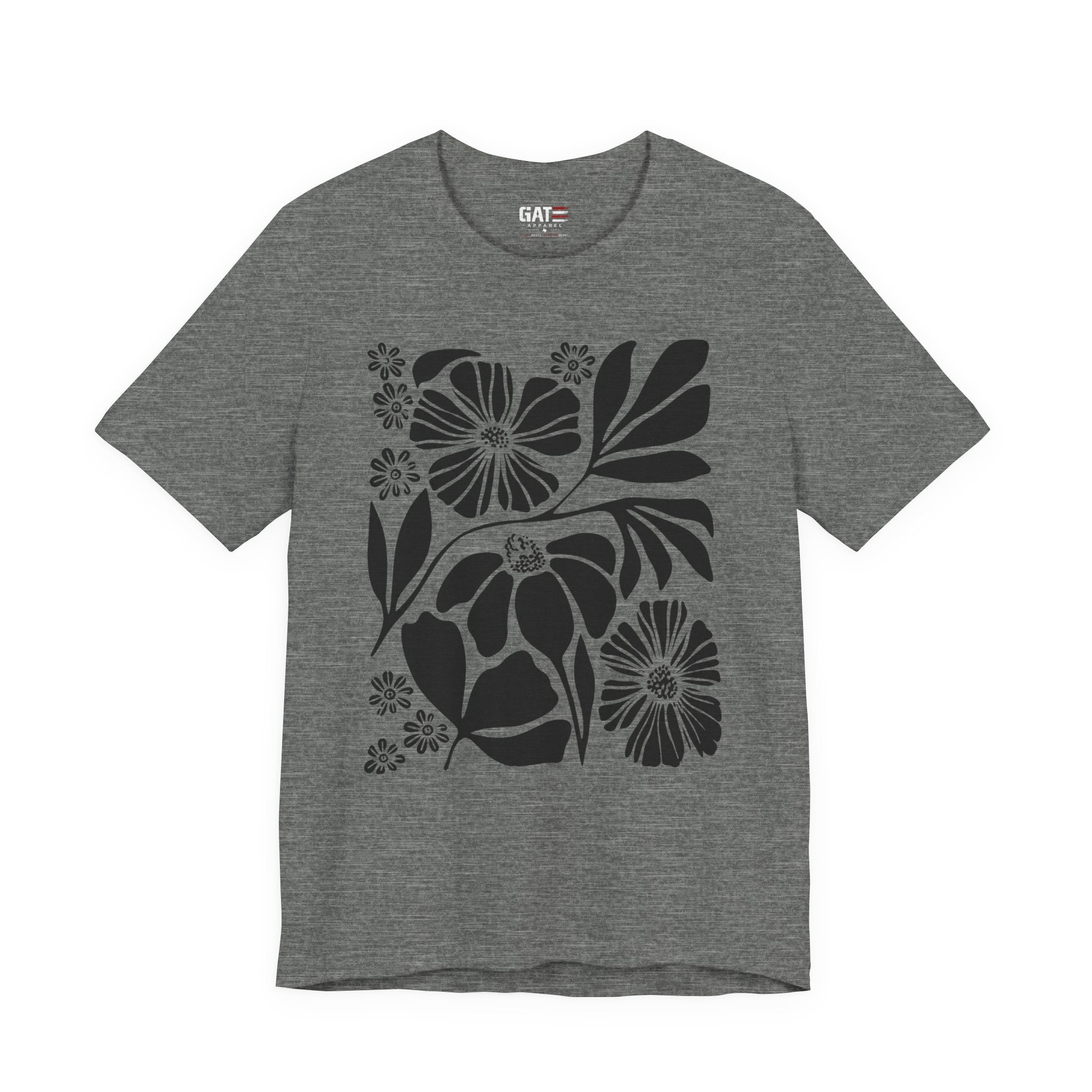 Floral Silhouette Tee — Black Botanical Flower Print