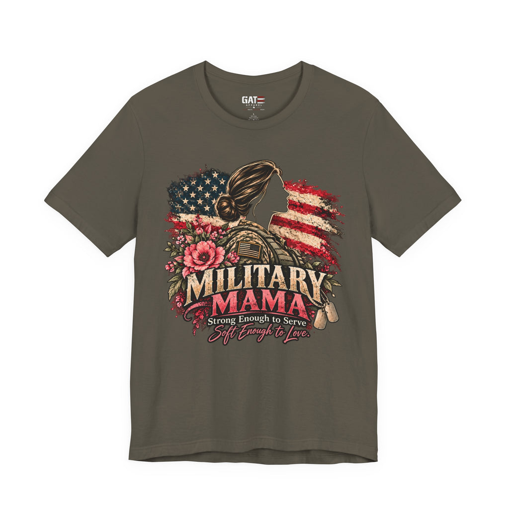 Military Mama Tee — Patriotic Mom Shirt with American Flag & Floral Combat Design