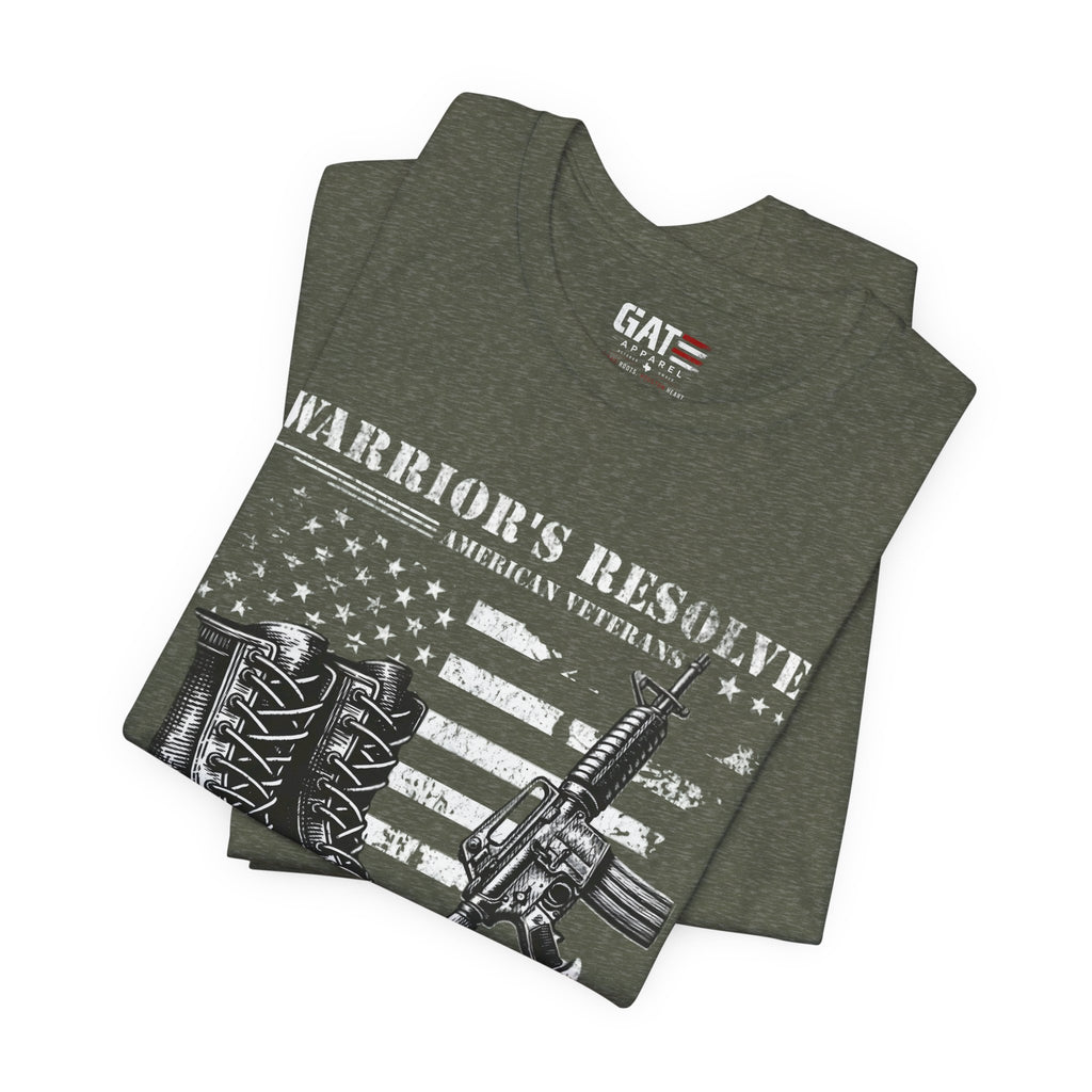 Warrior's Resolve Boots & Flag graphic Tee | Veteran USA Military Shirt