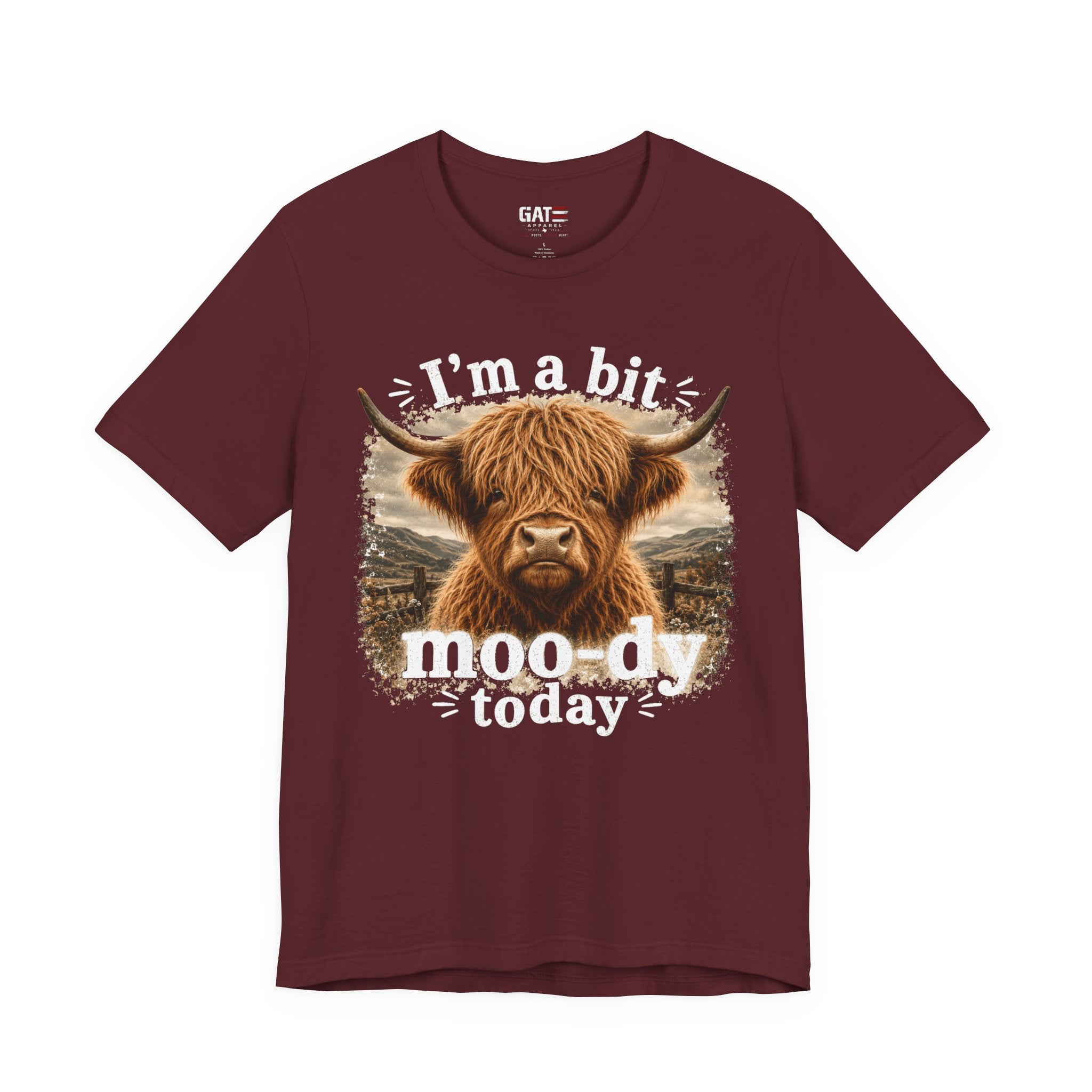 I’m a Bit Moo-dy Today Tee — Funny Highland Cow Graphic T-Shirt